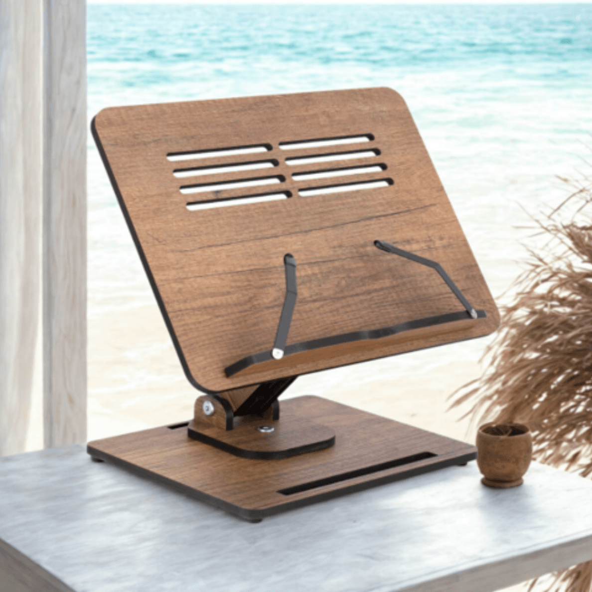 Buchständer zum Lesen 360° verstellbar, Hölzerner Laptop-Ständer, Kochbuchhalter, Notenständer