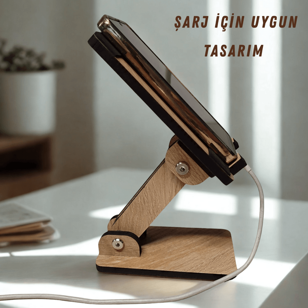 Eğim ve Yükseklik Ayarlanabilir Telefon Standı (Meşe)