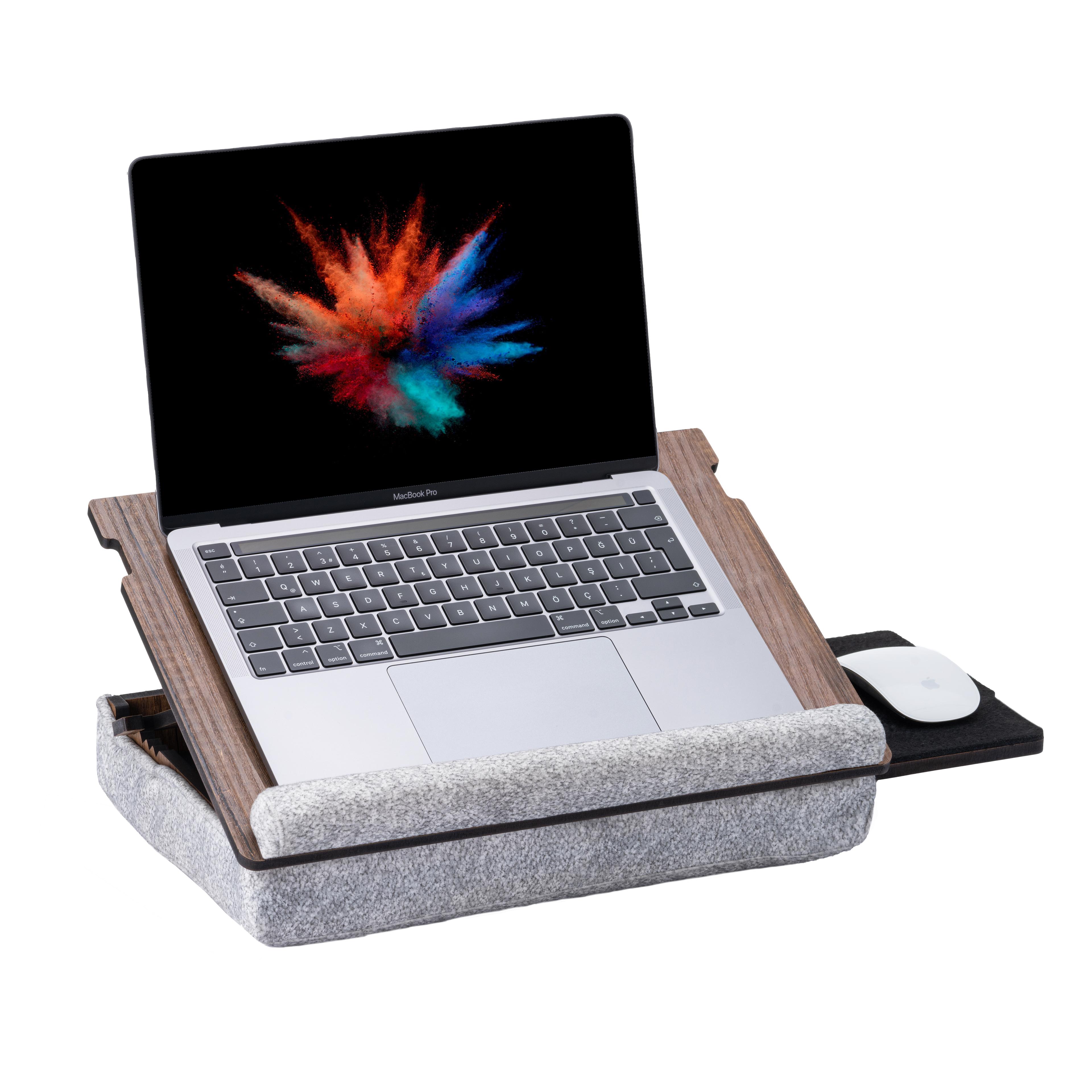Support pc portable ou mac en bois et tissu, Coussin ordinateur, plateau de  lecture, support d'écriture canapé, télétravail Laptopper Lagoon -   France