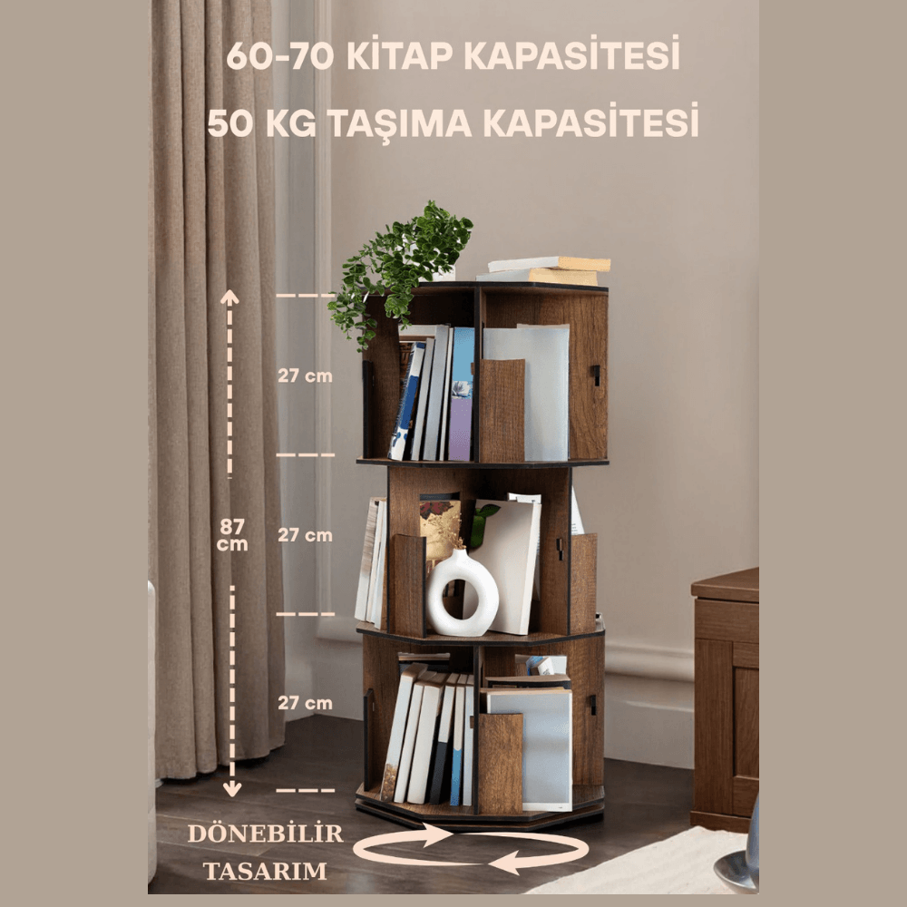 3 KATLI 360° DÖNER KİTAPLIK