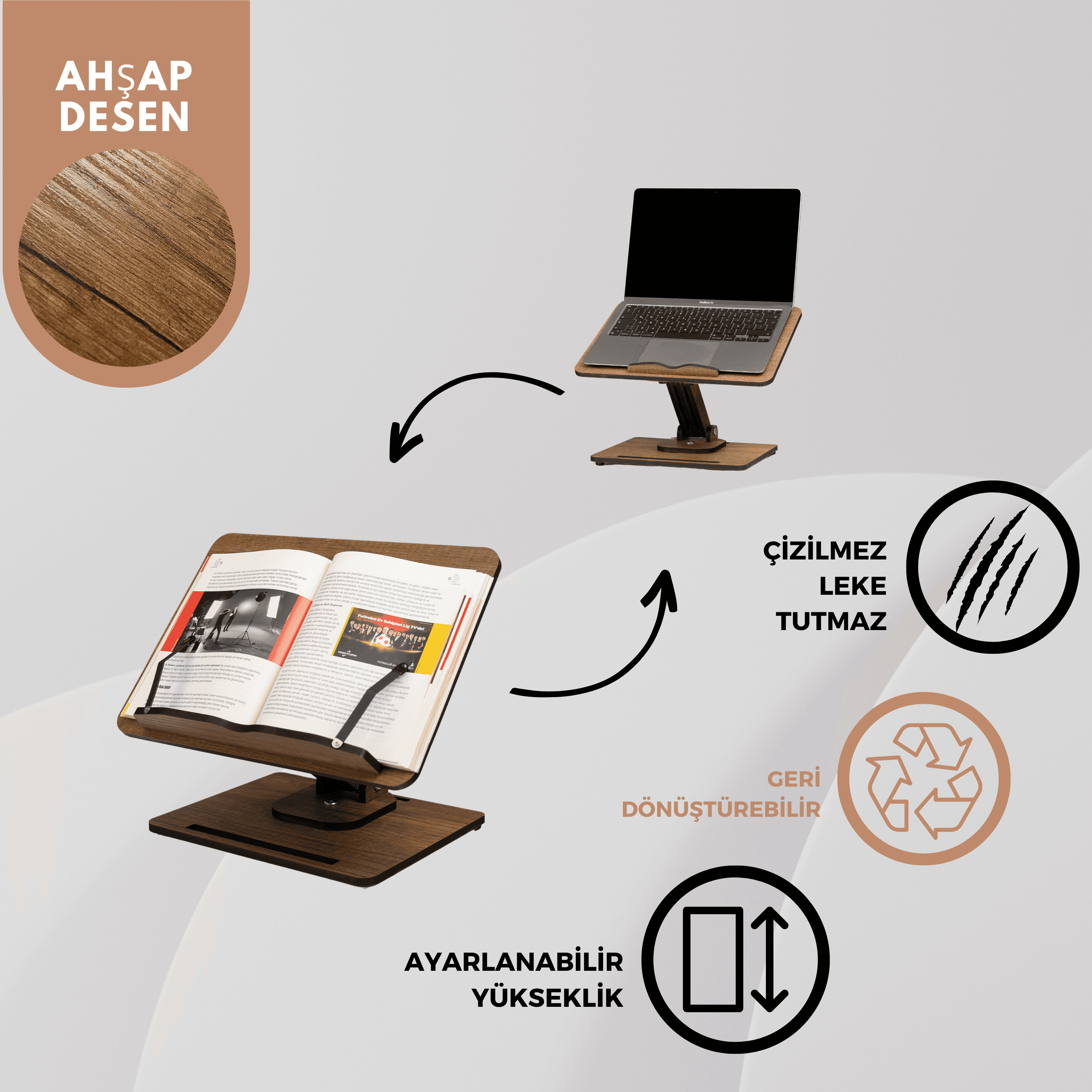 Yükseklik Ayarlanabilir Katlanabilir 360º Dönebilen Kitap Okuma Standı  Laptop Standı