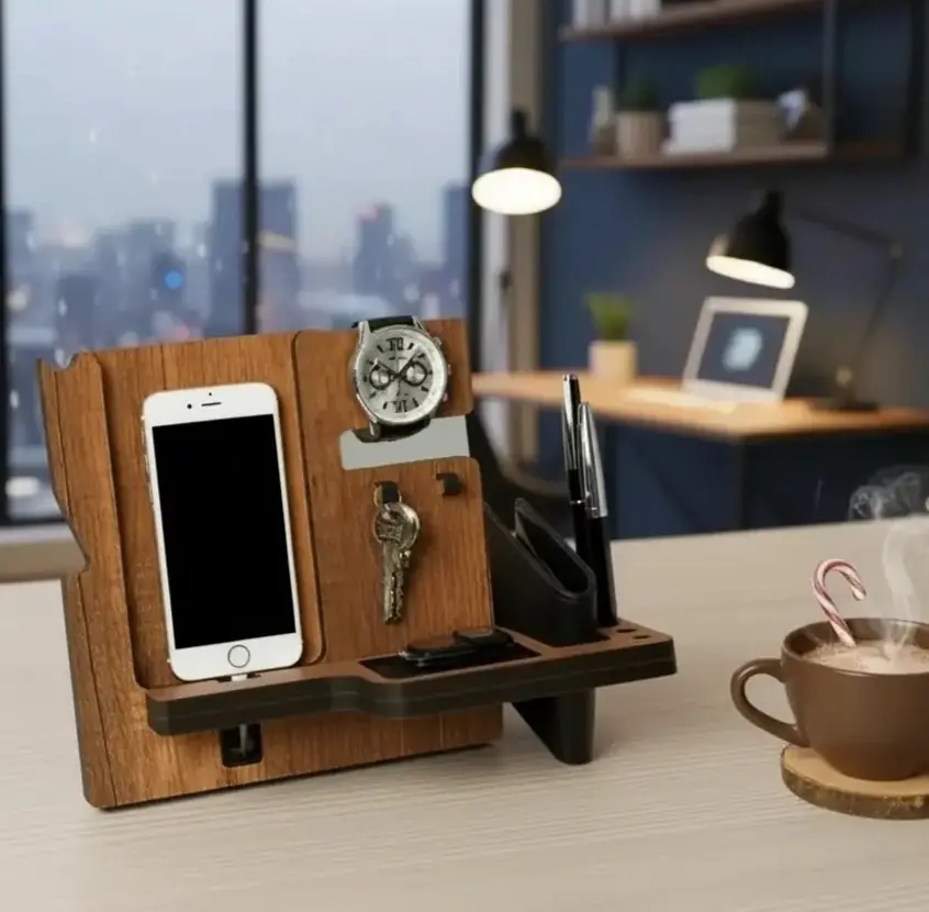 Vigo Wood Ahşap Telefon Standı Saat Cüzdan Standı Masaüstü