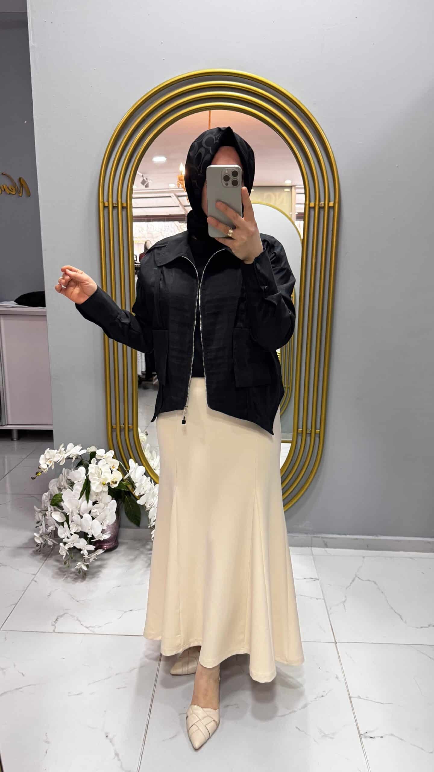Sentez Lena Üçgen Parçalı Etek (5458)