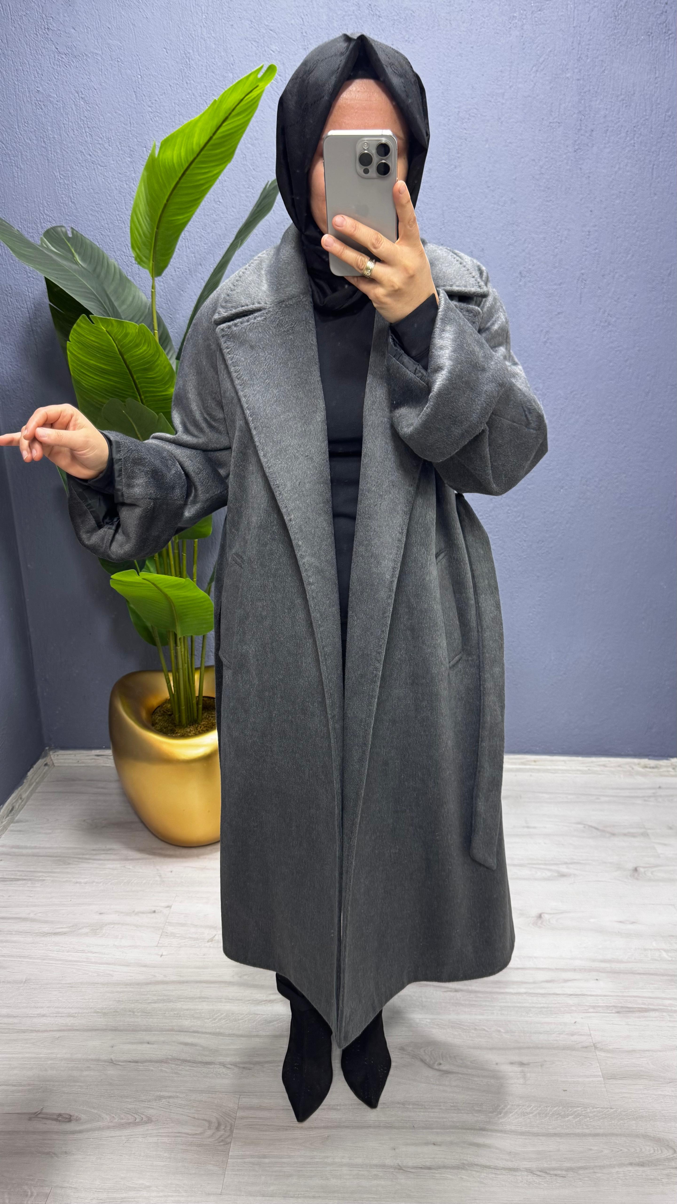 Ceremony Arkası Fermuar Detaylı Kaşe KABAN (6832)