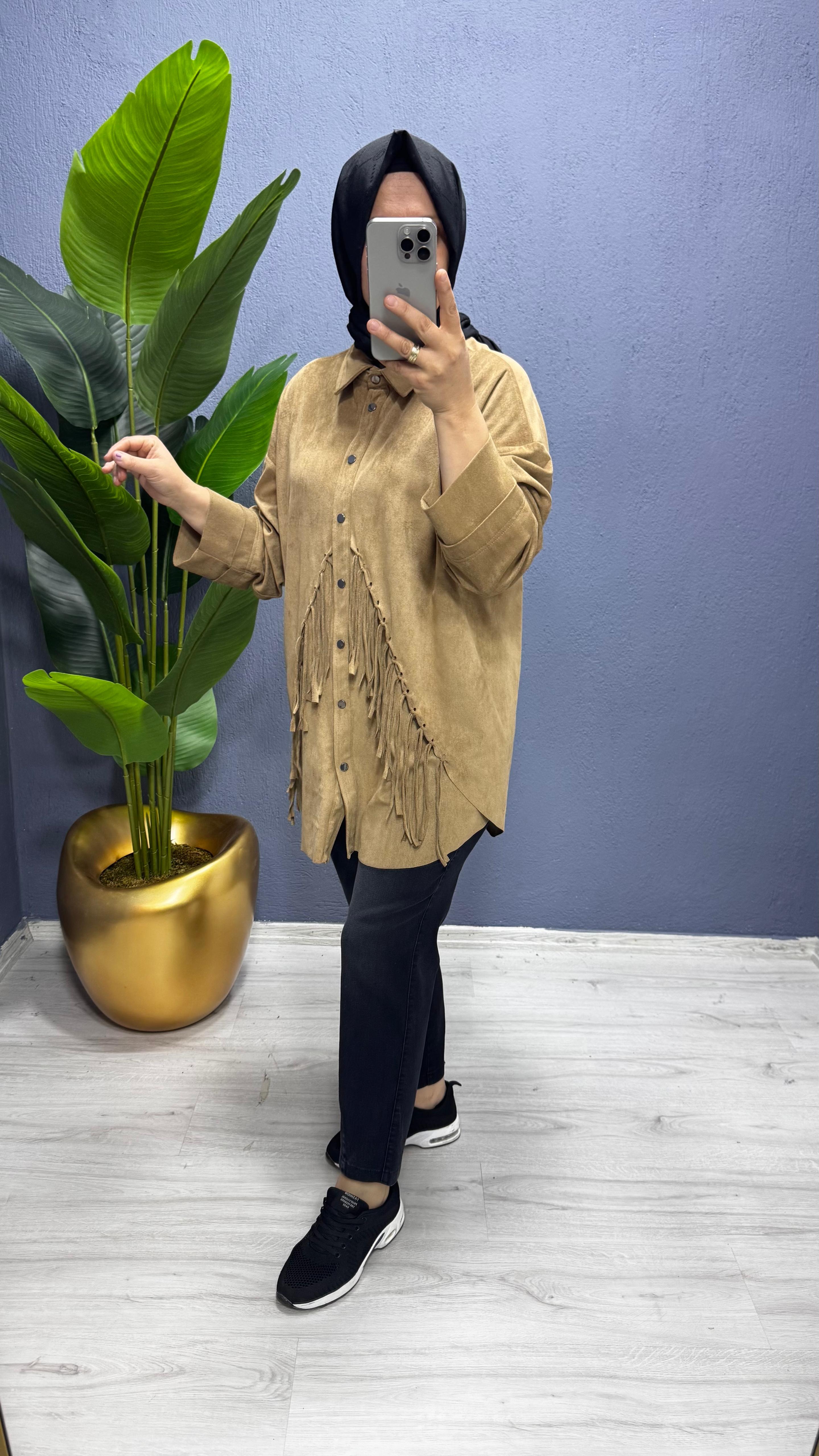 Ceremony Püsküllü Süet Gömlek Elbise (6198)