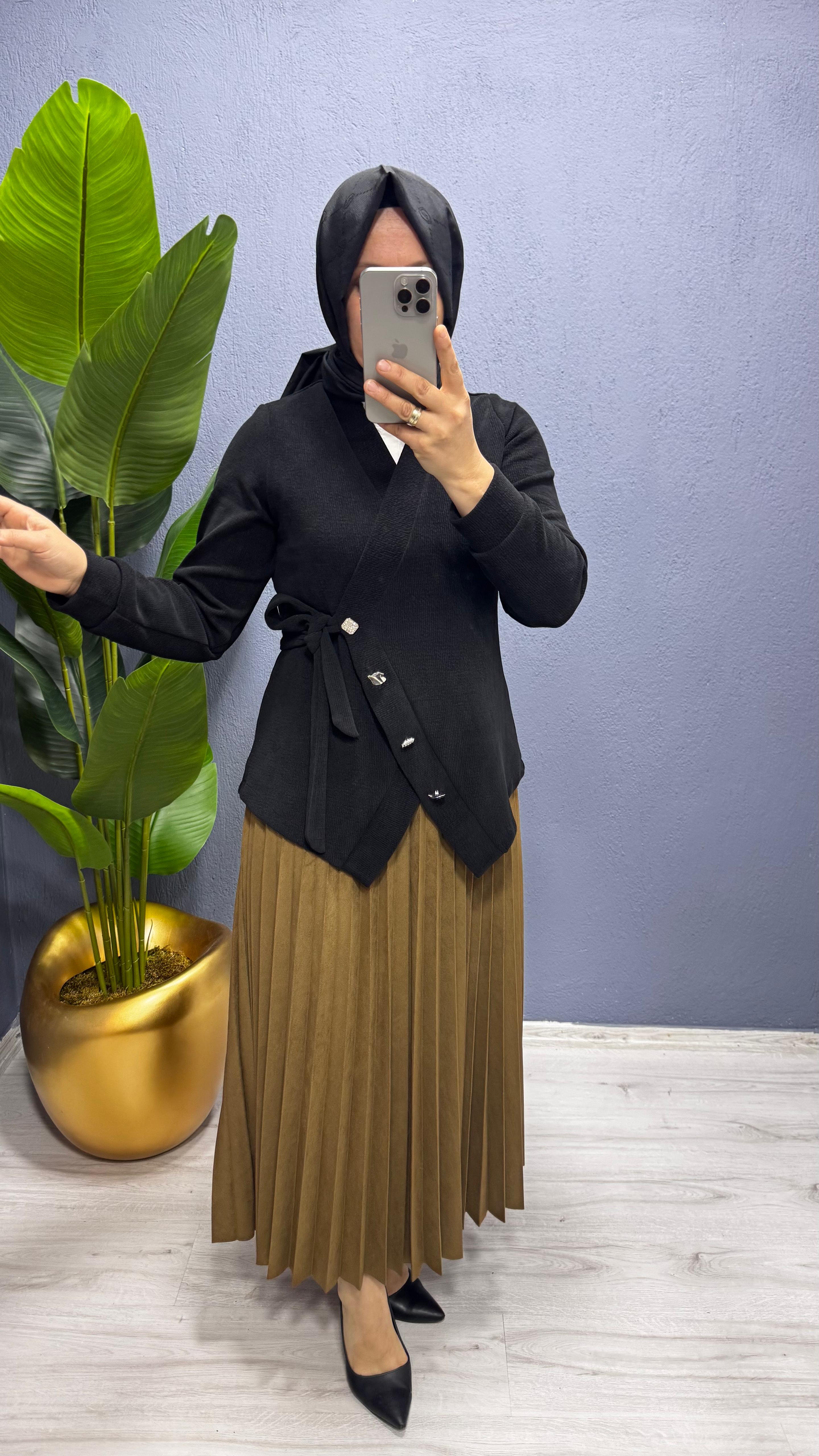 Ceremony İnce Plisoley Süet Etek (6622)