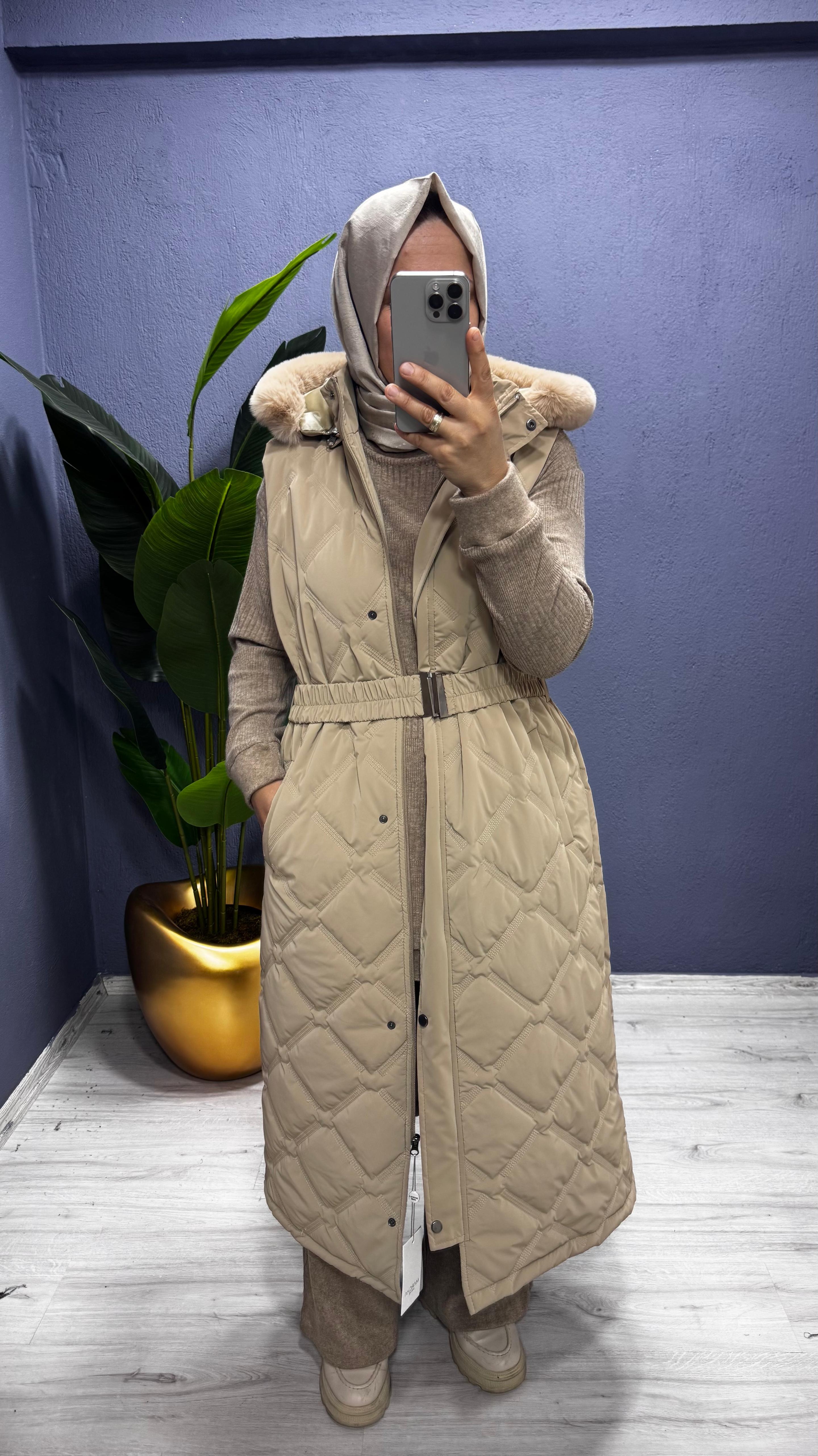 MARCHA  KAPİŞONLU KÜRKLÜ YELEK (20200)