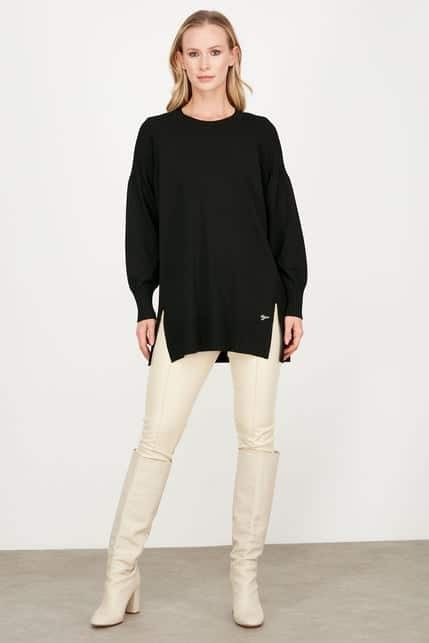 TIĞ TRİKO YANLARI YIRTMAÇLI RAYON TUNİK (21456)
