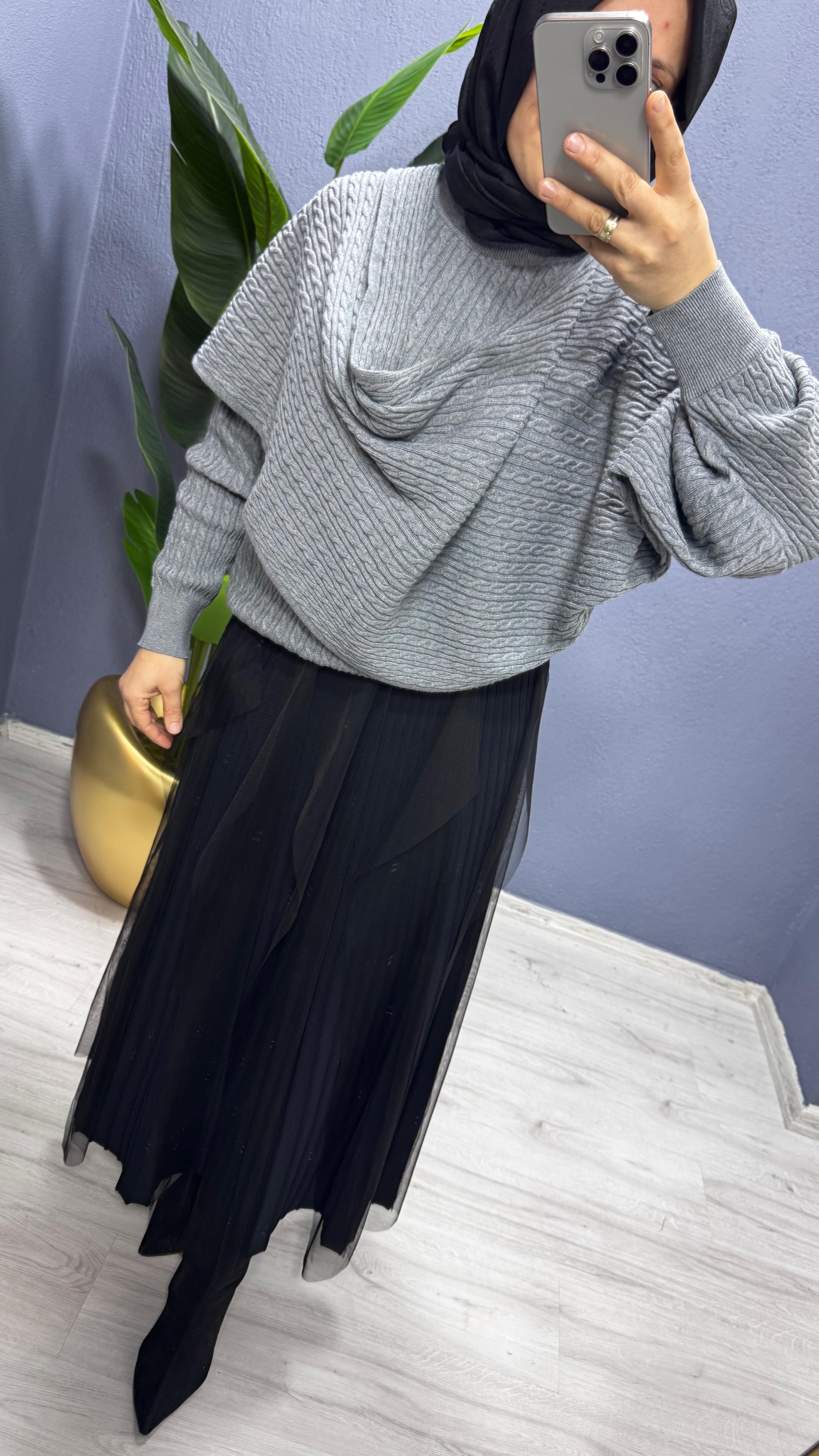 Tığ Triko Tüy Detaylı Rayon Etek 21979