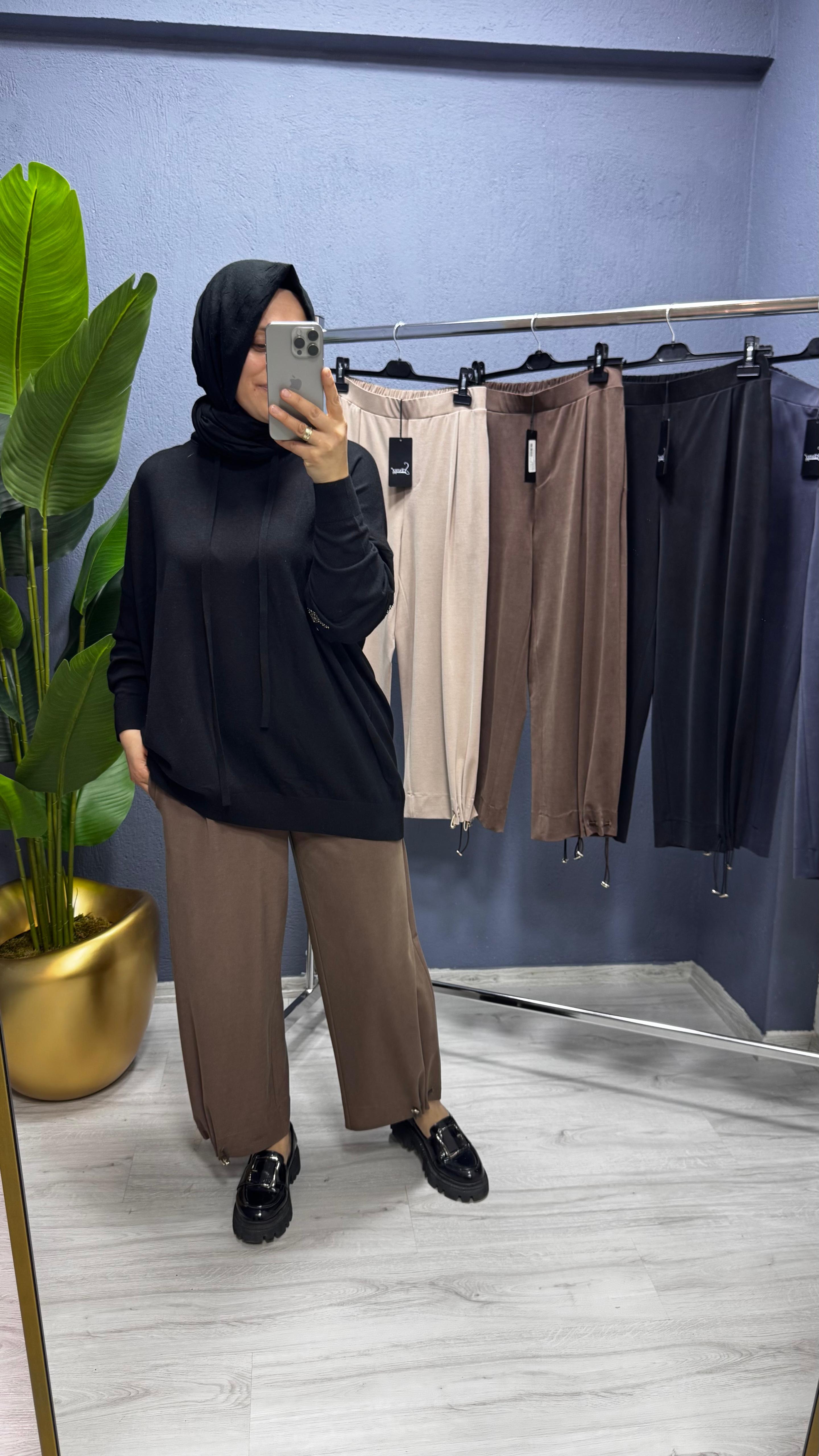 Sentez Paçası Kapsüllü Aura Şalvar  Pantolon (5615)