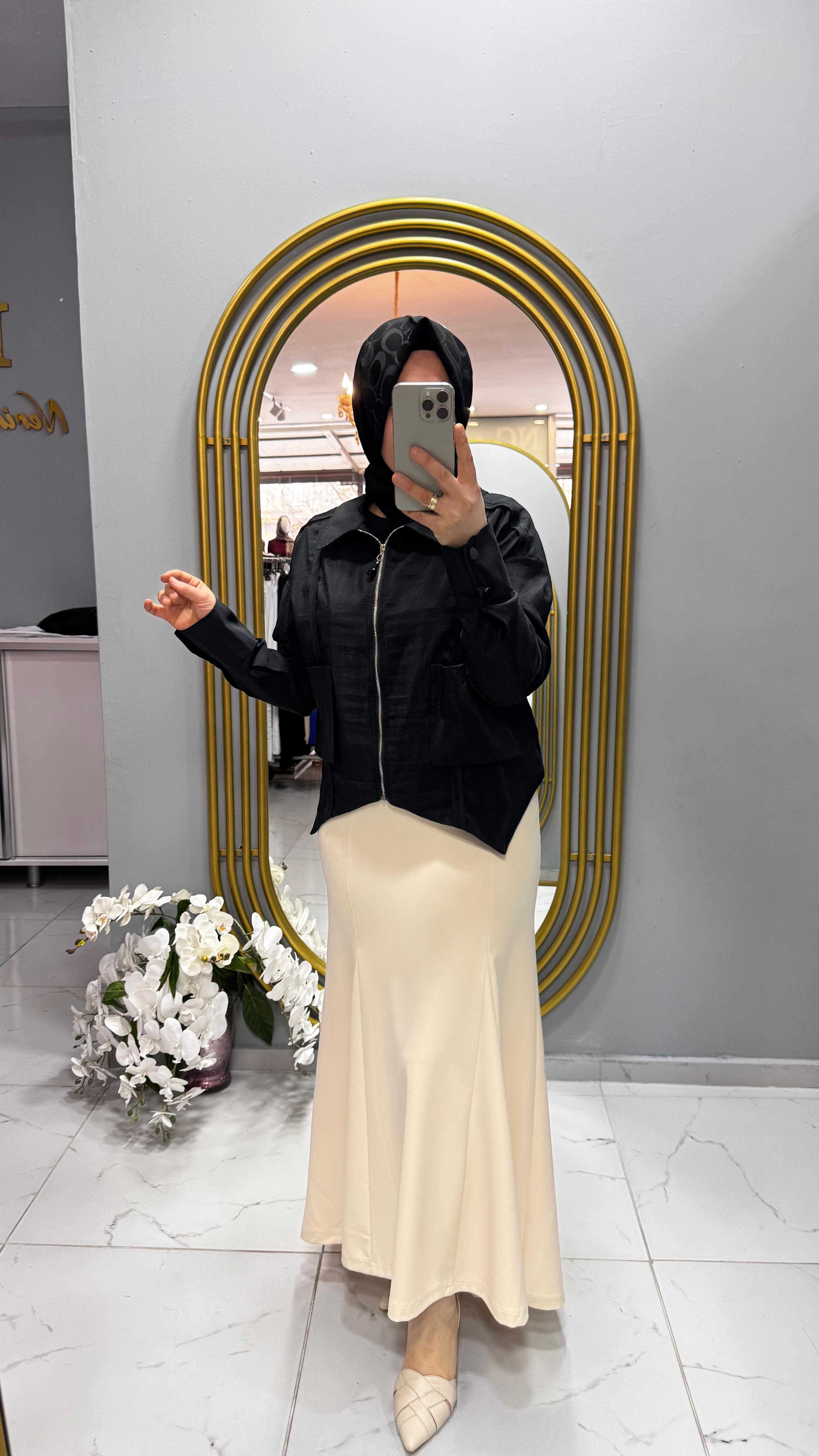 Sentez Lena Üçgen Parçalı Etek (5458)