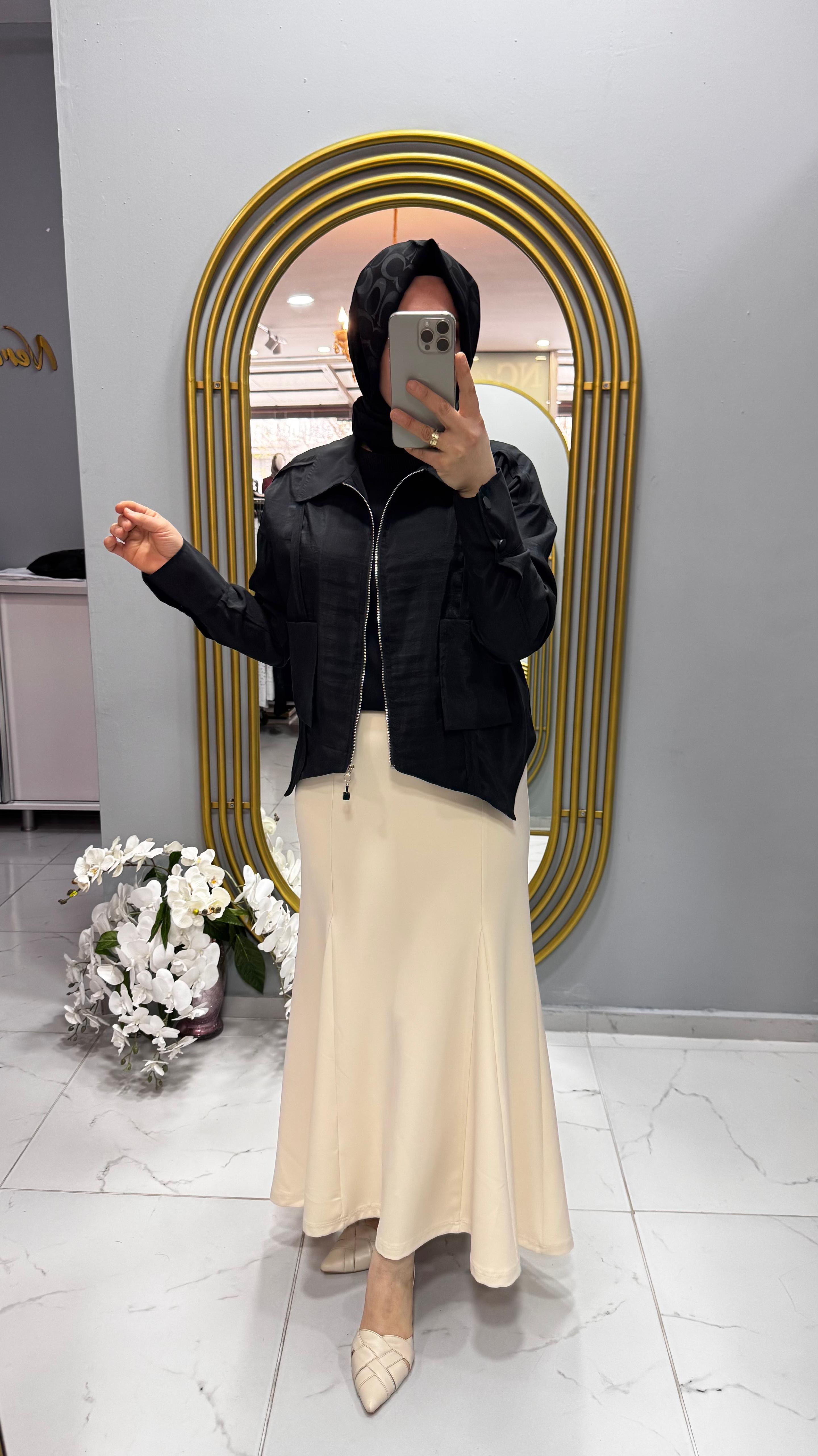 Sentez Lena Üçgen Parçalı Etek (5458)