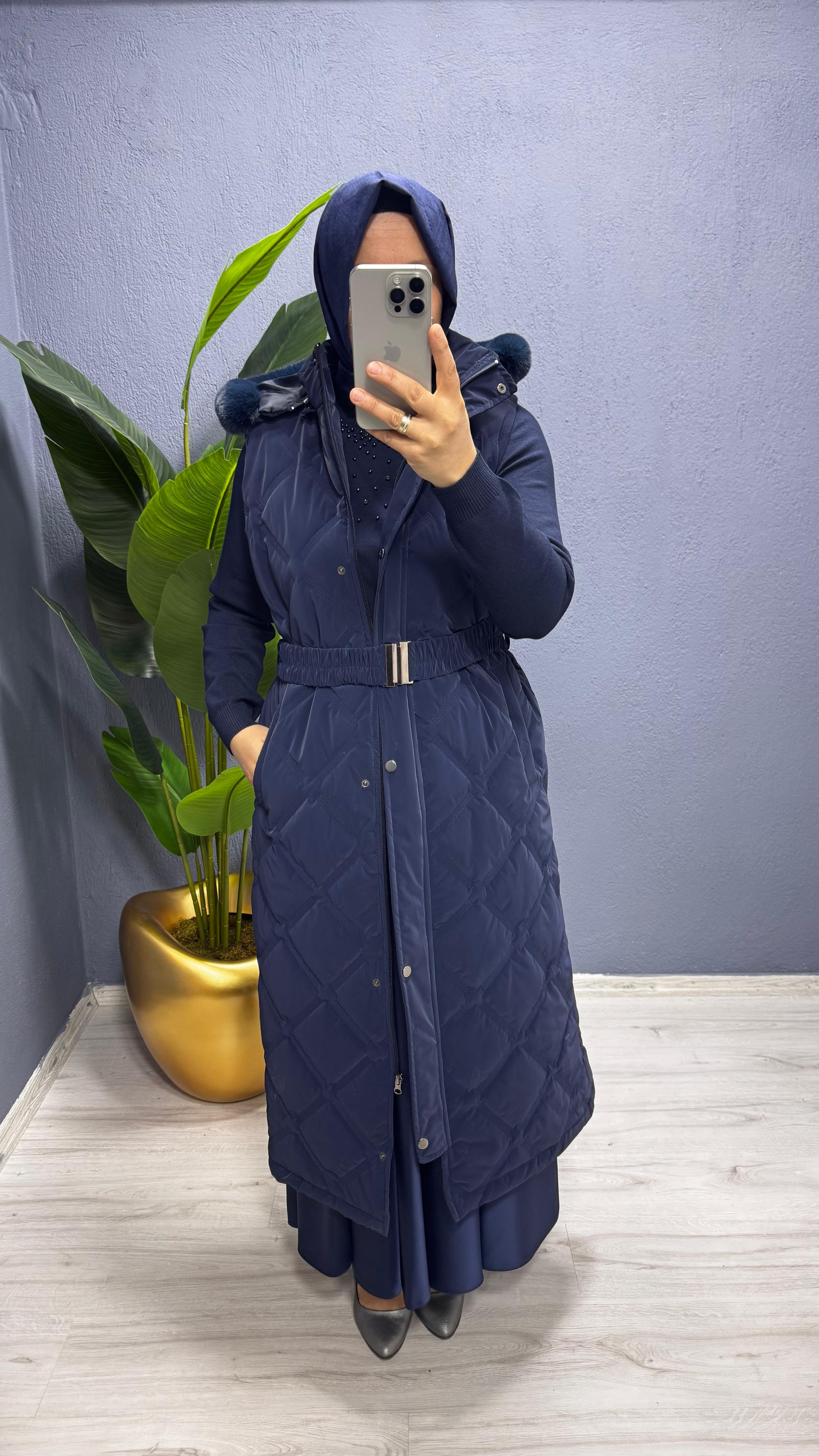 MARCHA  KAPİŞONLU KÜRKLÜ YELEK (20200)