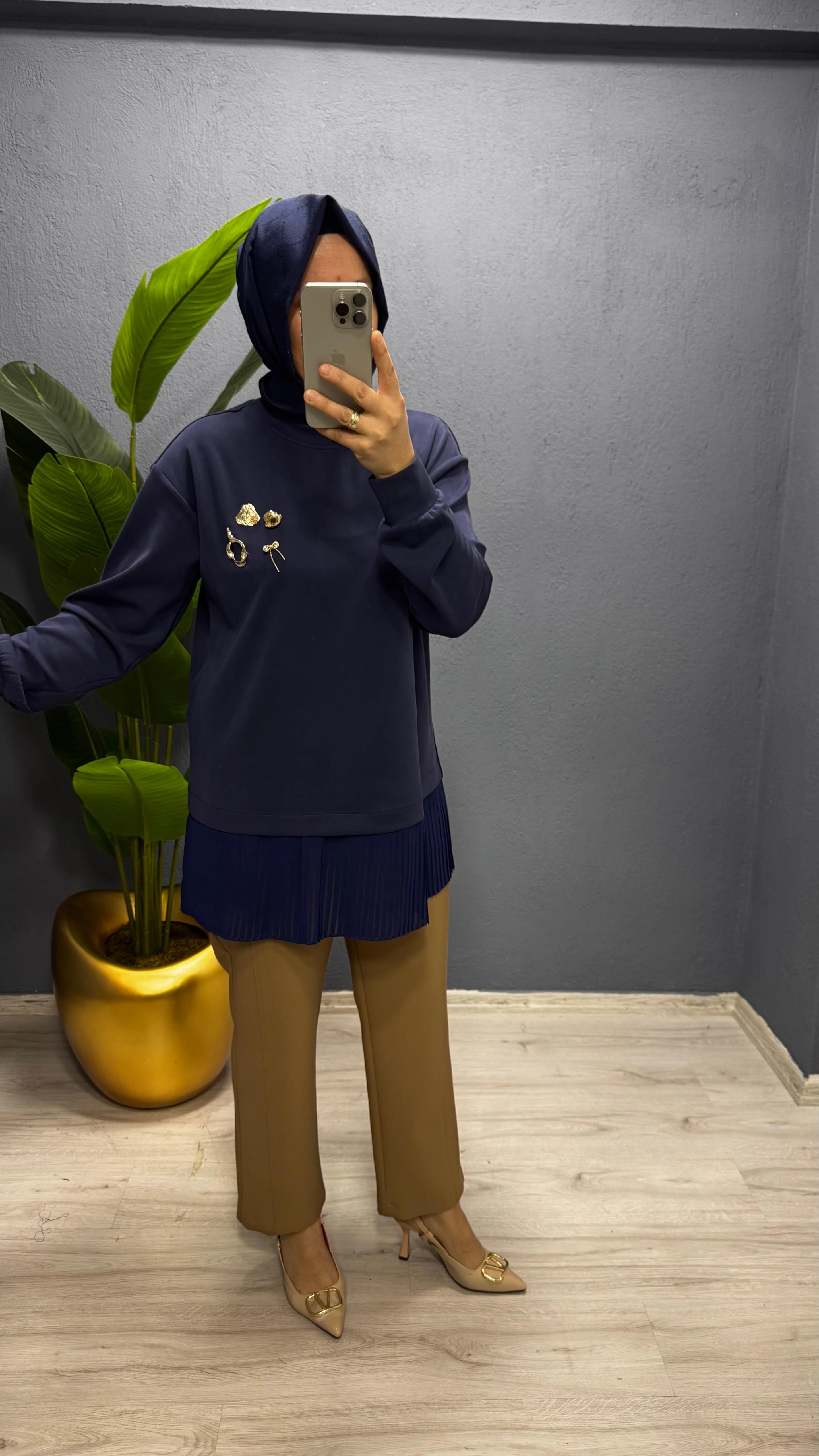 Tığ Triko Plise Detaylı Aksesuarlı TunikTNK.4012.1)