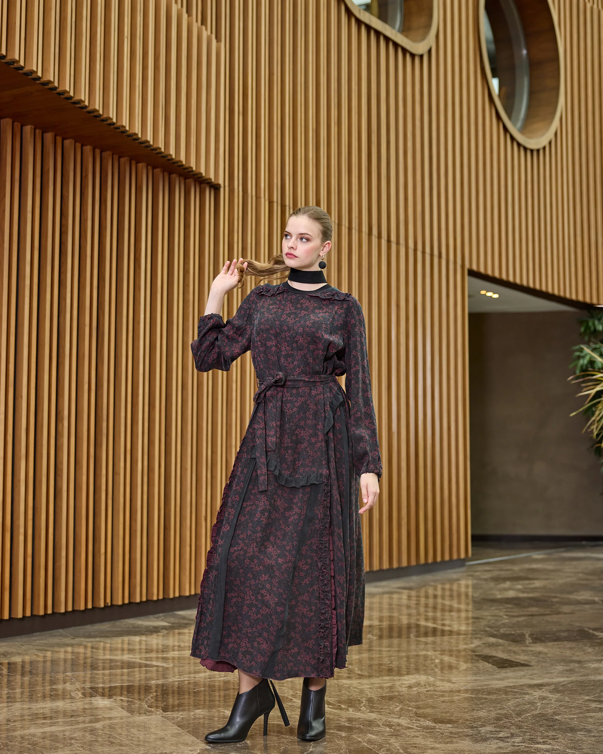 Misswhence Bordo Desenli Elbise (38829)