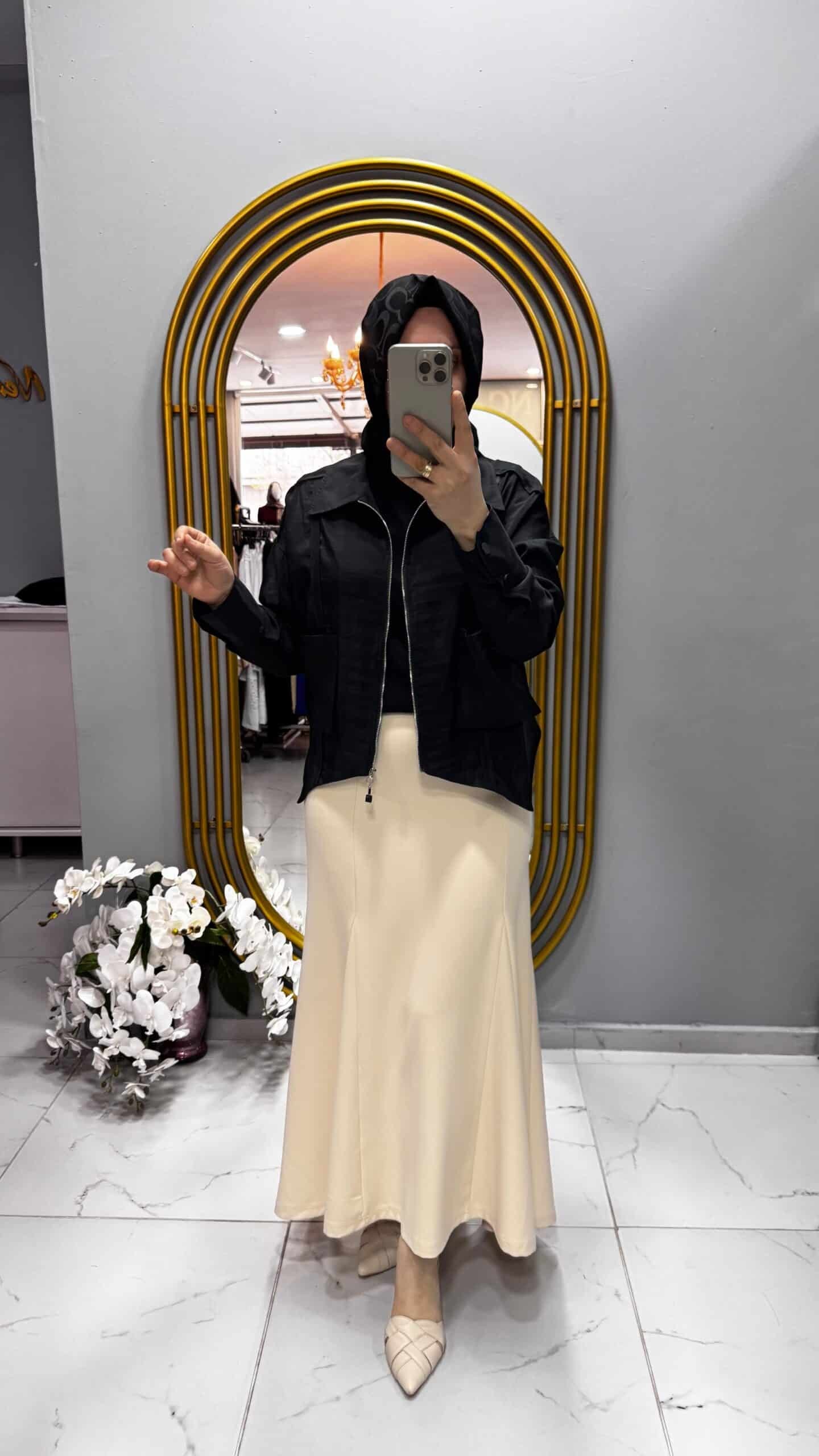 Sentez Lena Üçgen Parçalı Etek (5458)