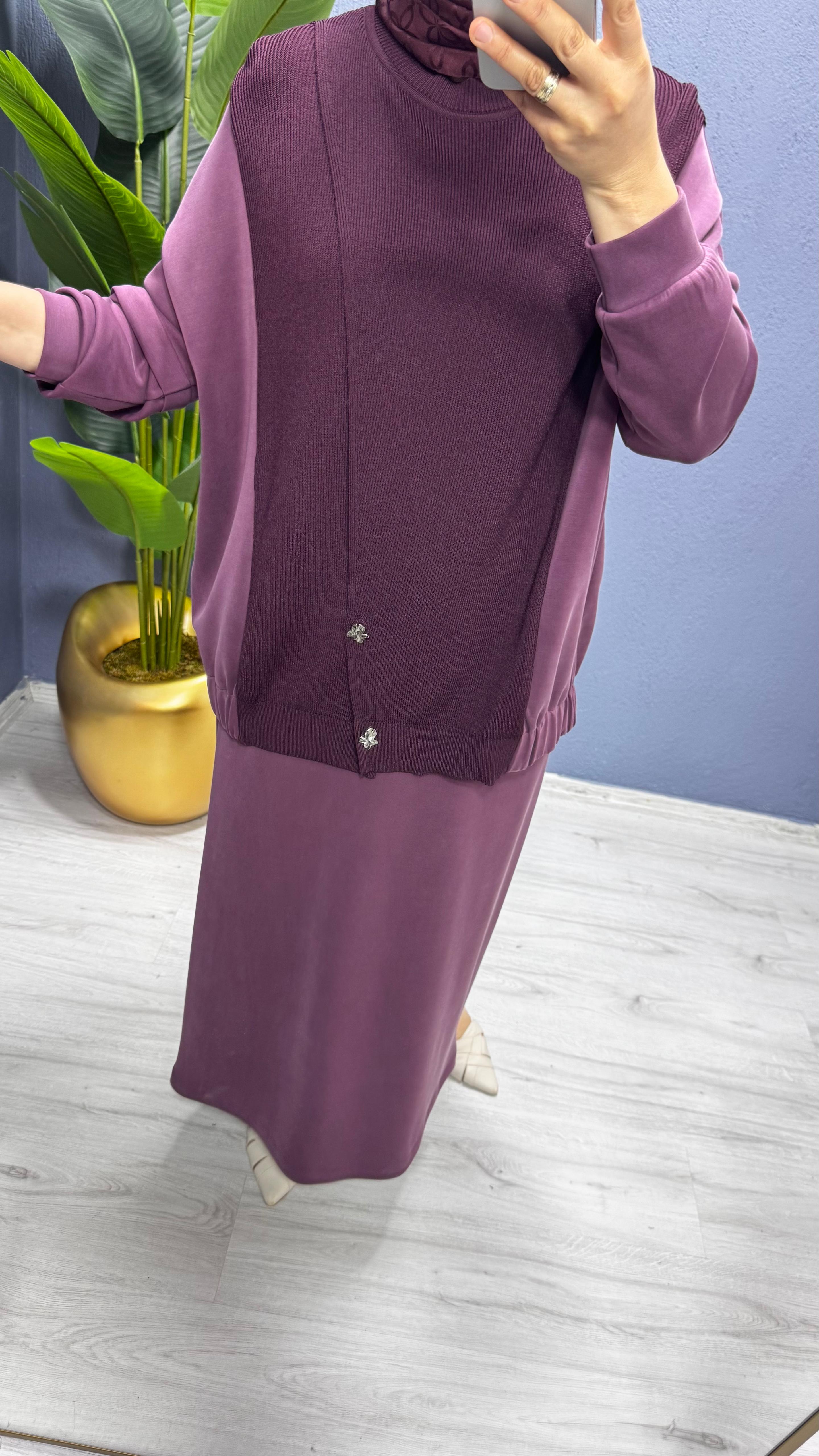 Tığ Triko Triko Mixli Düğmeli Takım TKM.5030.01