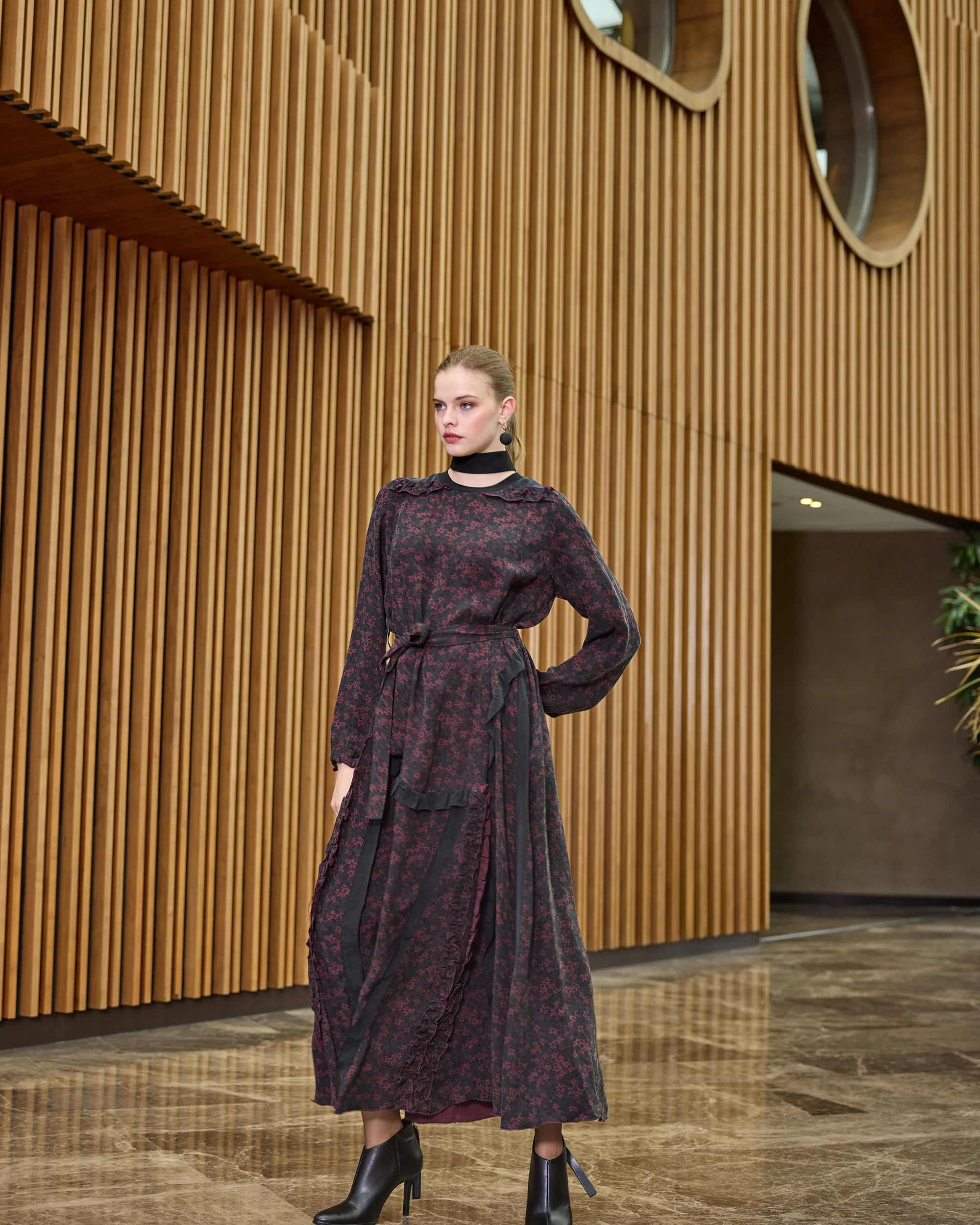 Misswhence Bordo Desenli Elbise (38829)