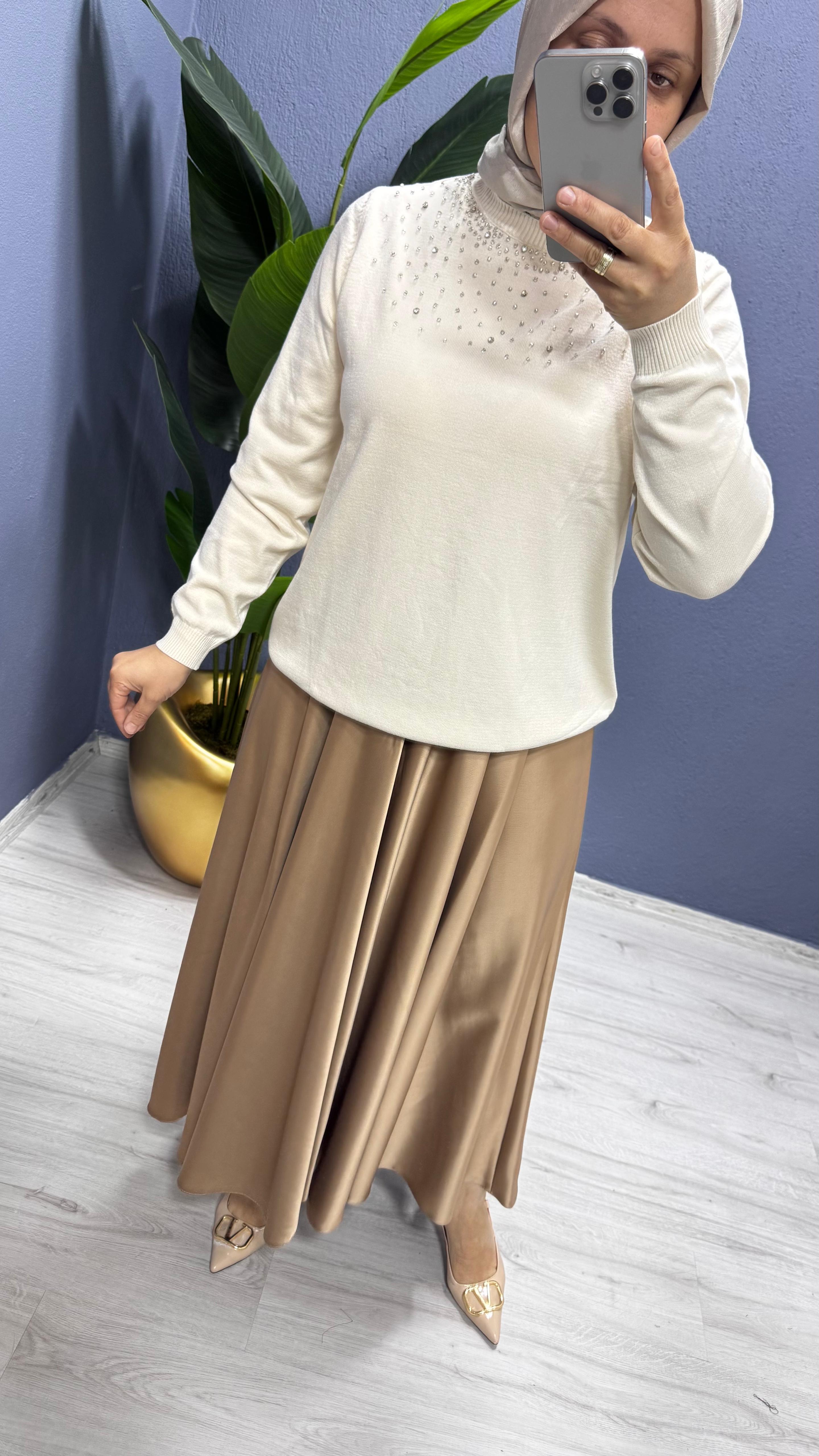 Missnisa Saten Pile Midi Etek 639