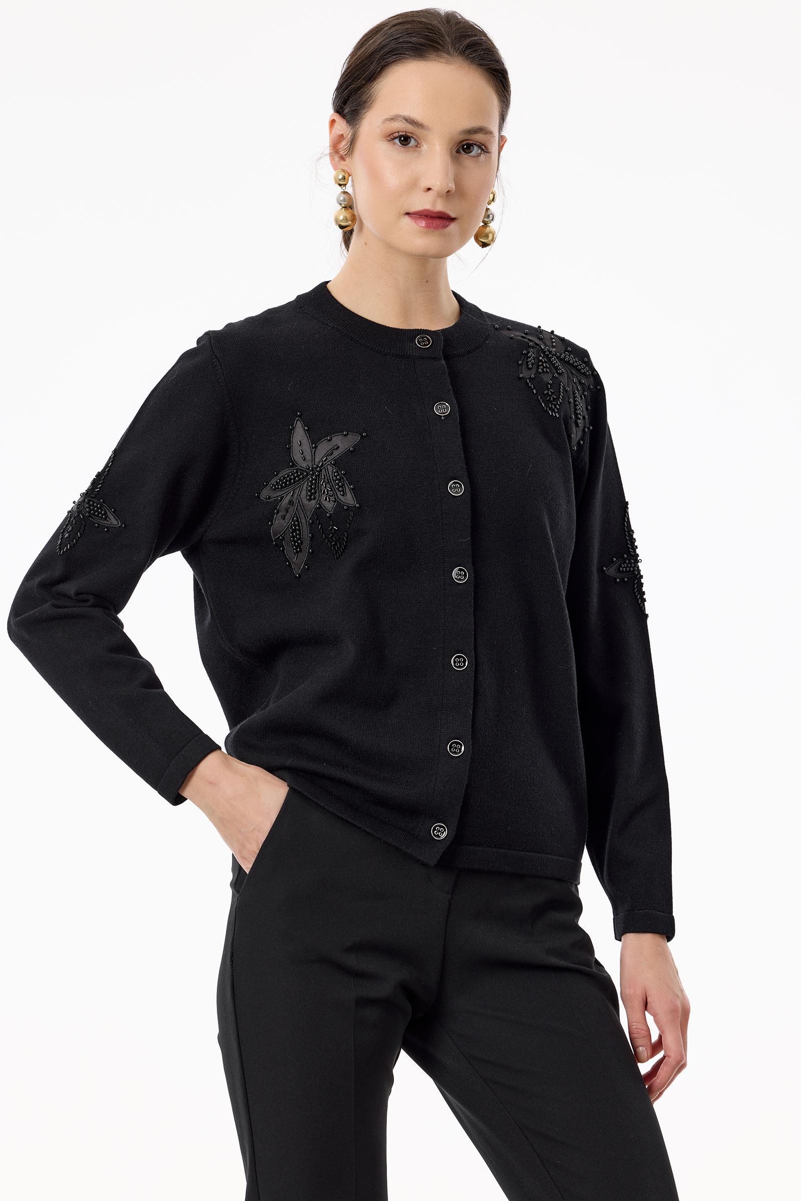 Tığ Triko Çiçek Aplikeli Triko Hırka ( 21746.1)