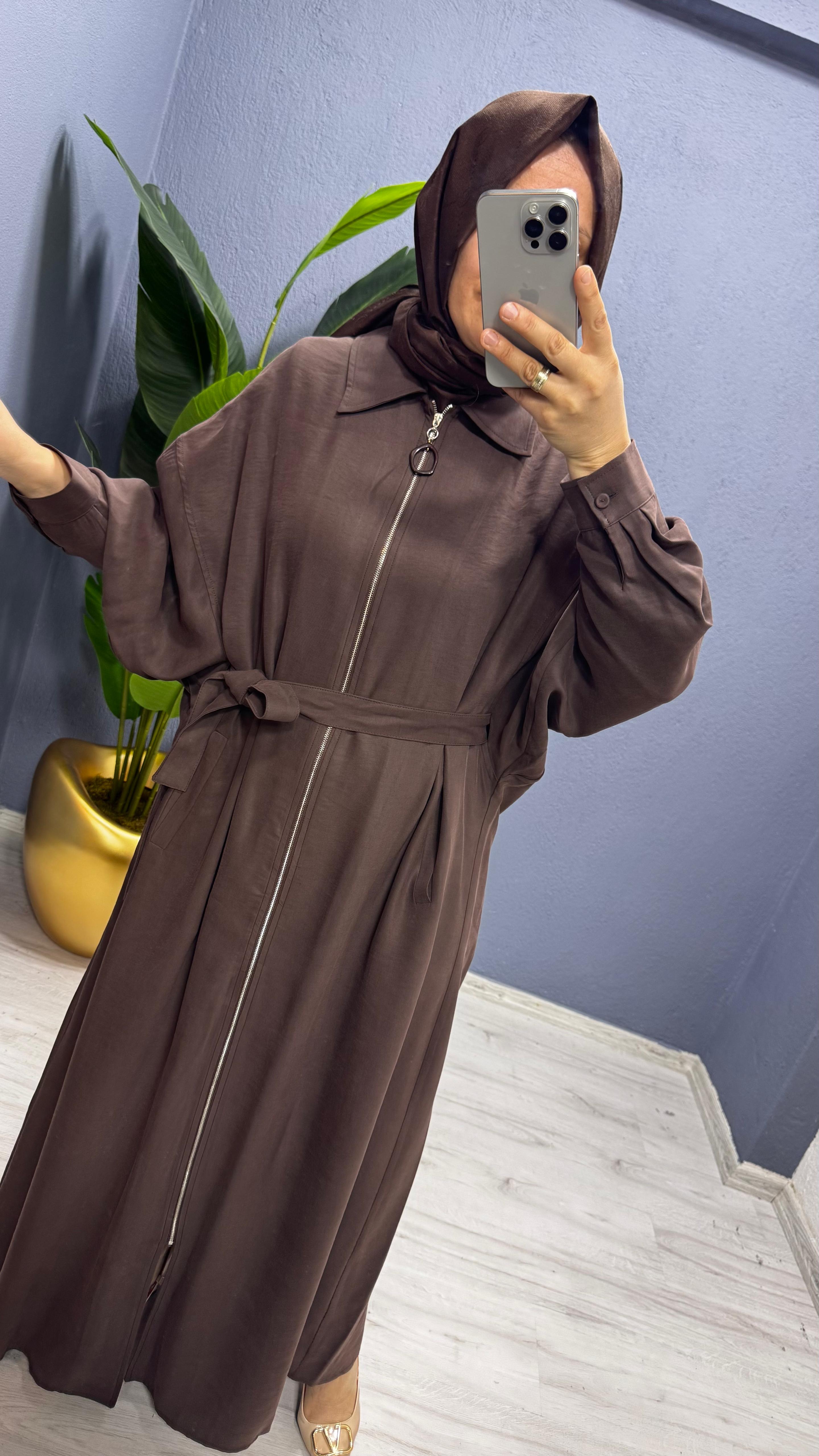 Ceremony Önden Fermuarlı Tek Kolu Taş Detay İçten Kemerli Kap (6881)