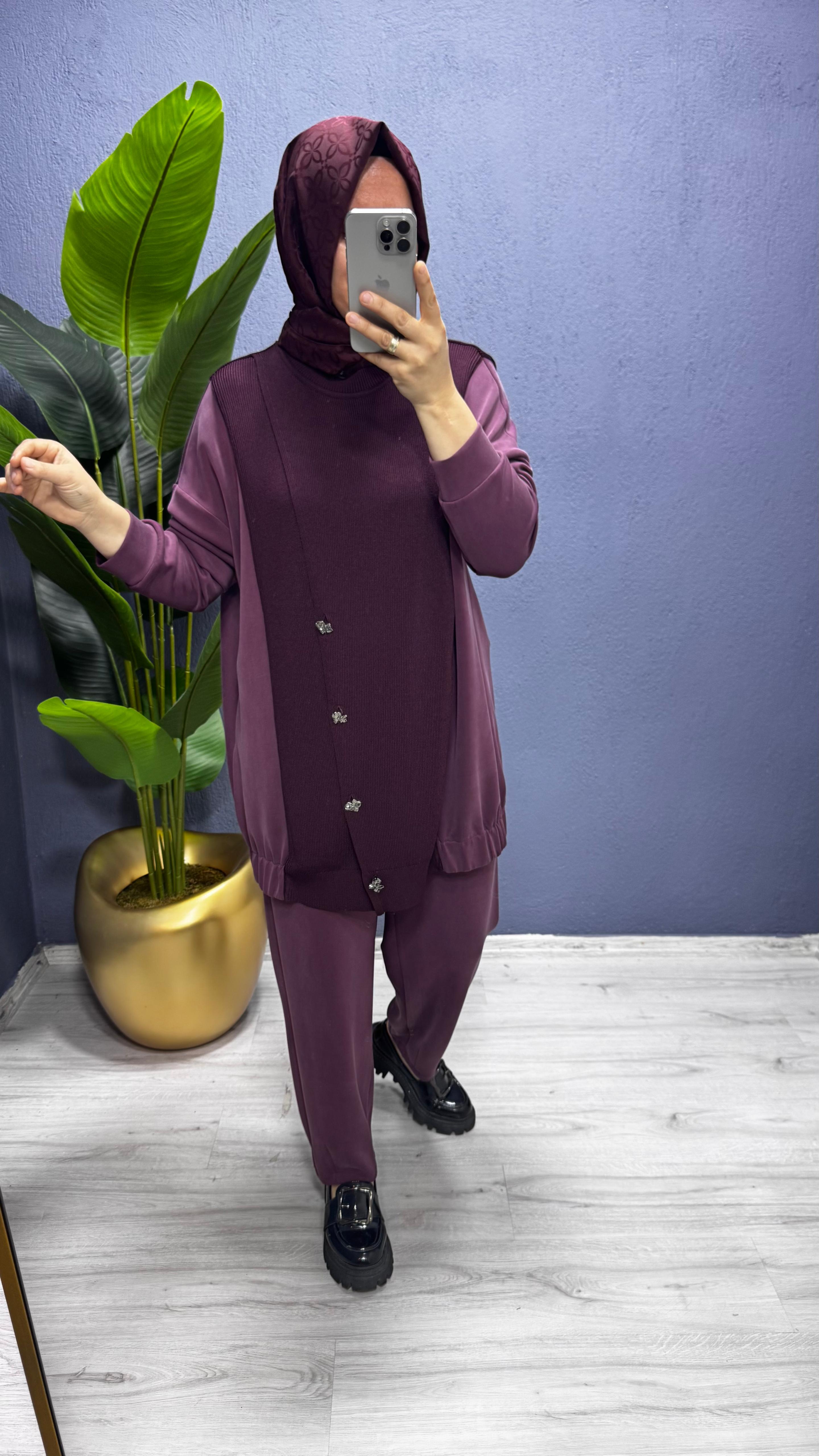 Tığ Triko Triko Kombinli  Tunik Pantolon Takım TKM.5041.01