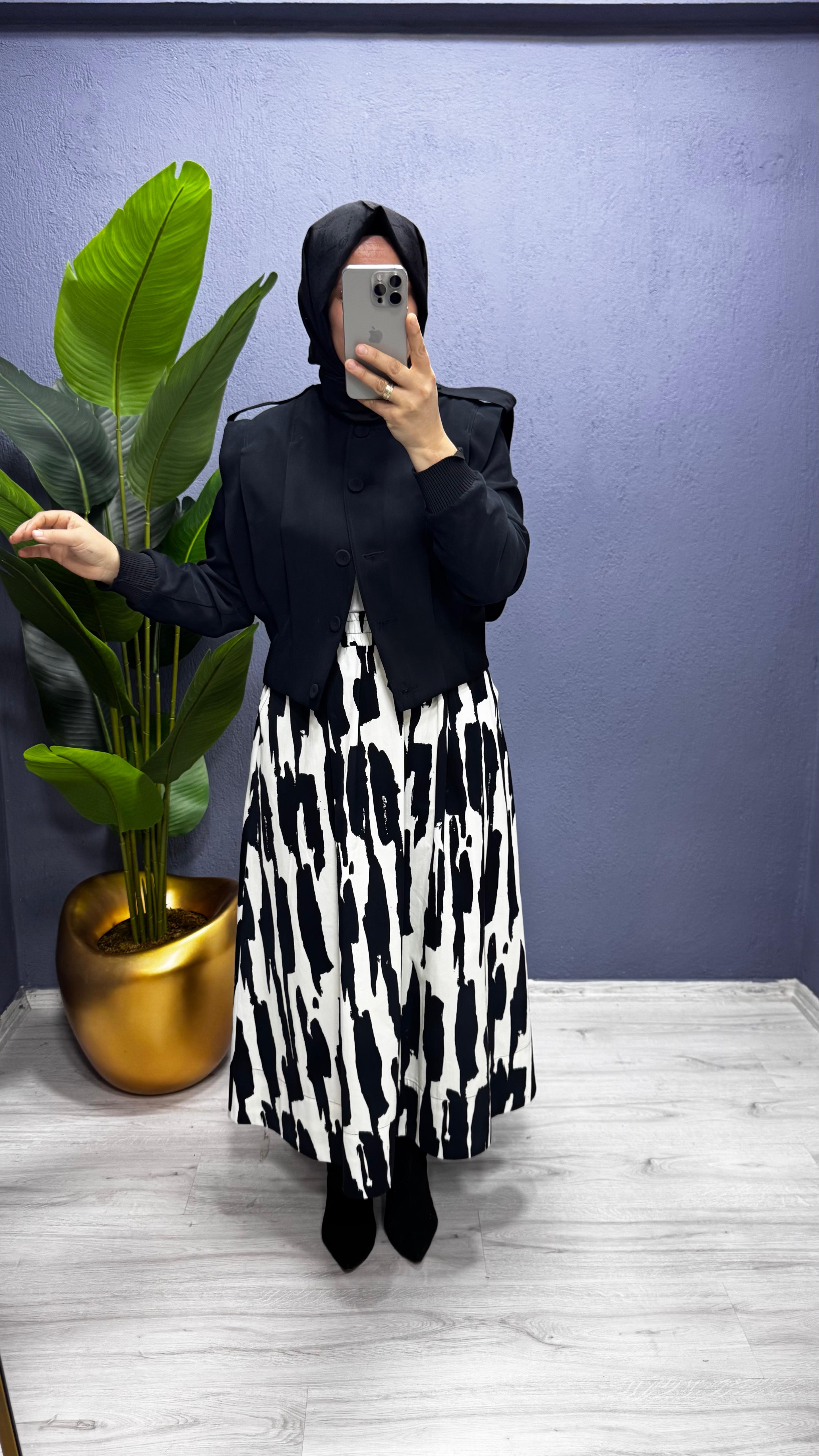 Sentez Zebra Desenli Kloş Etek (5476)