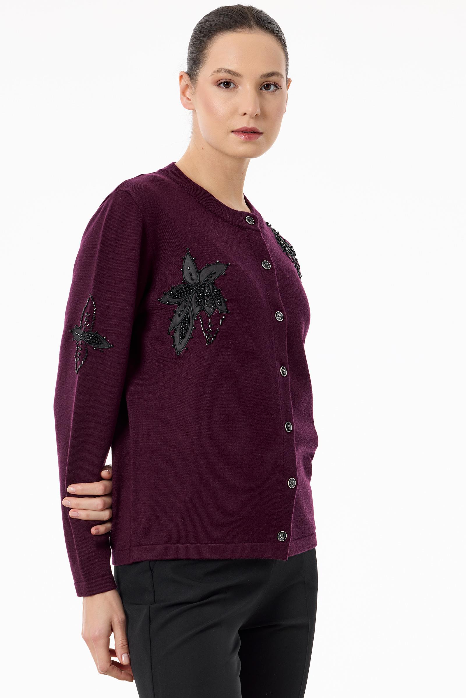 Tığ Triko Çiçek Aplikeli Triko Hırka ( 21746.1)