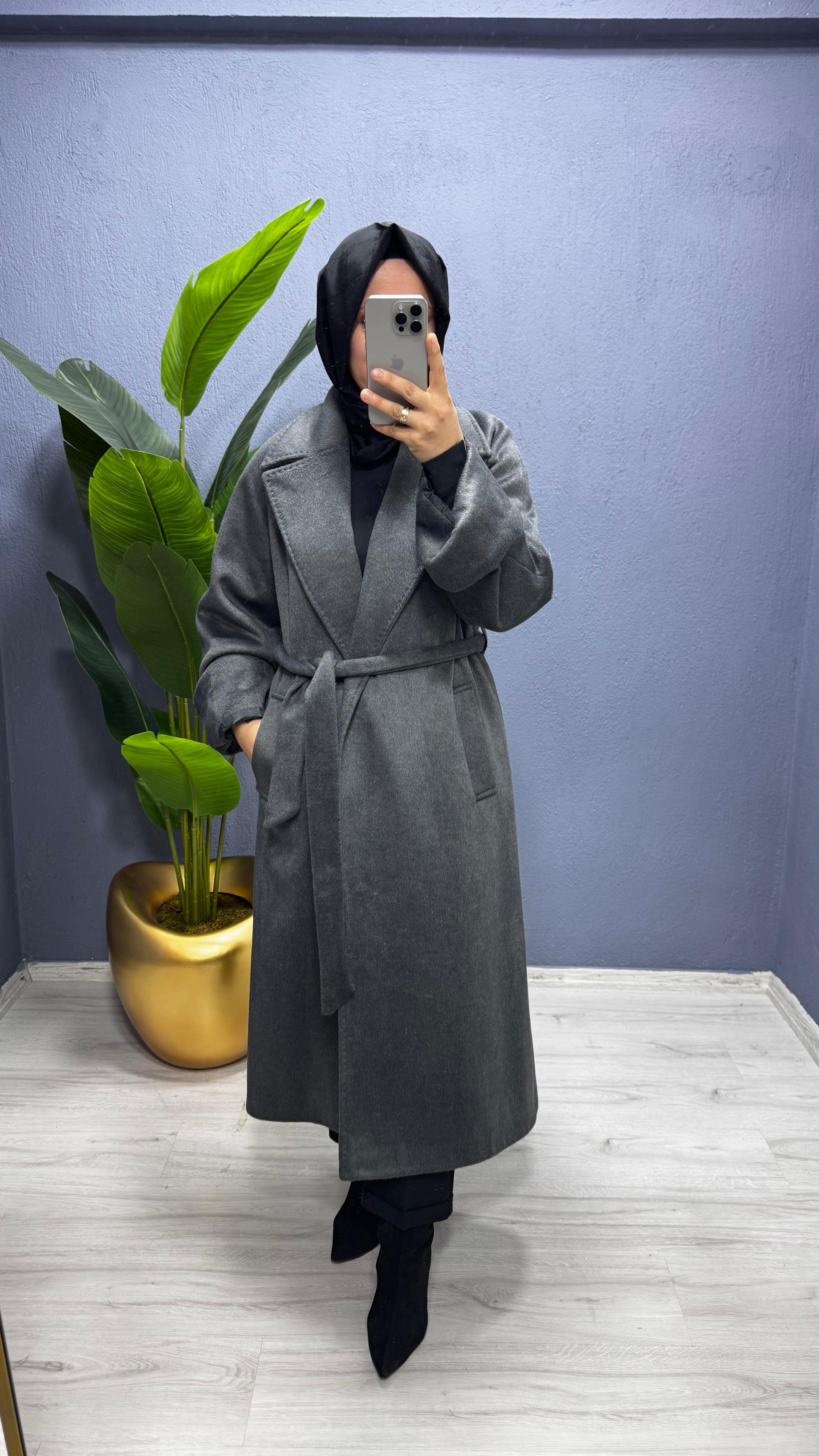 Ceremony Arkası Fermuar Detaylı Kaşe KABAN (6832)