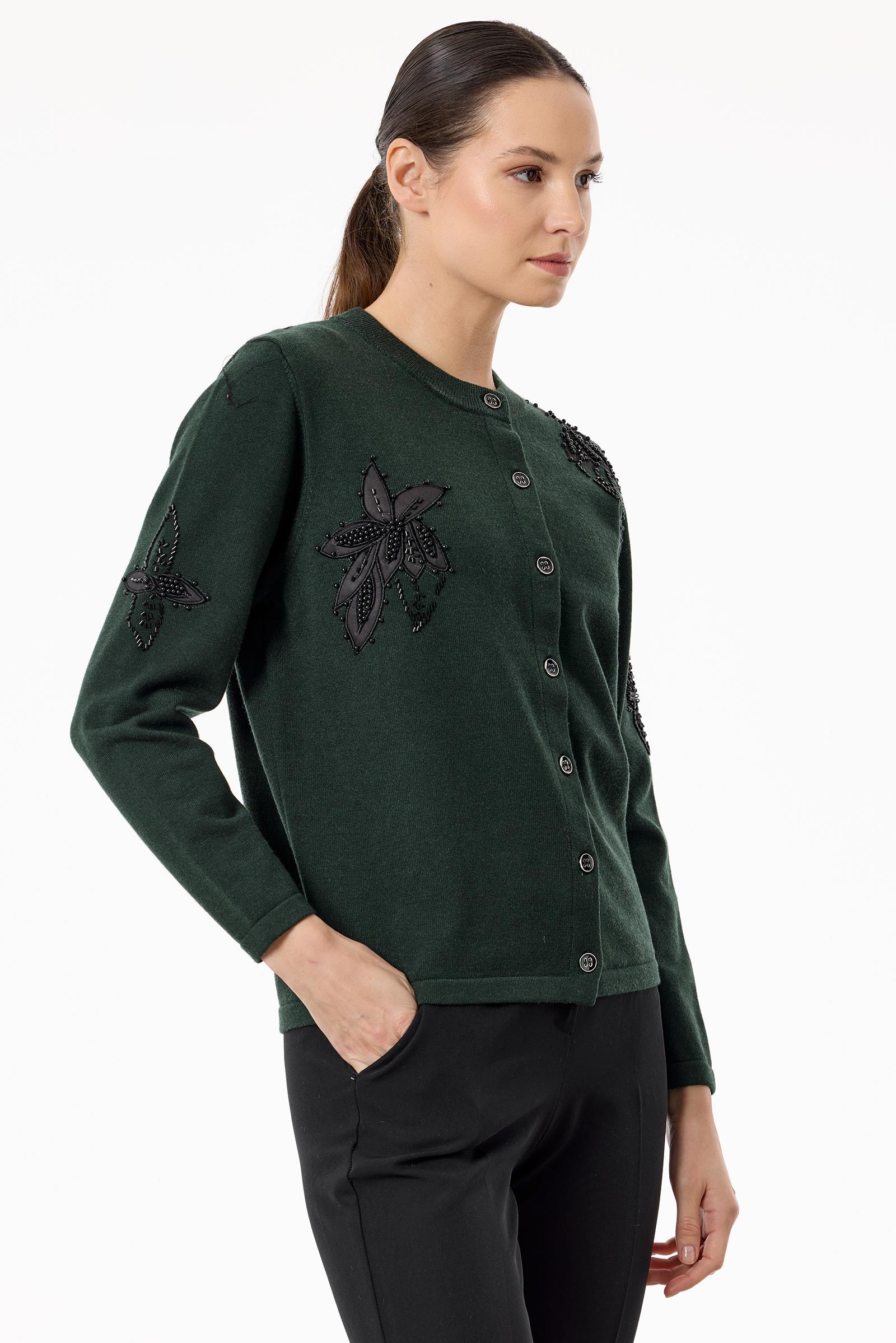 Tığ Triko Çiçek Aplikeli Triko Hırka ( 21746.1)