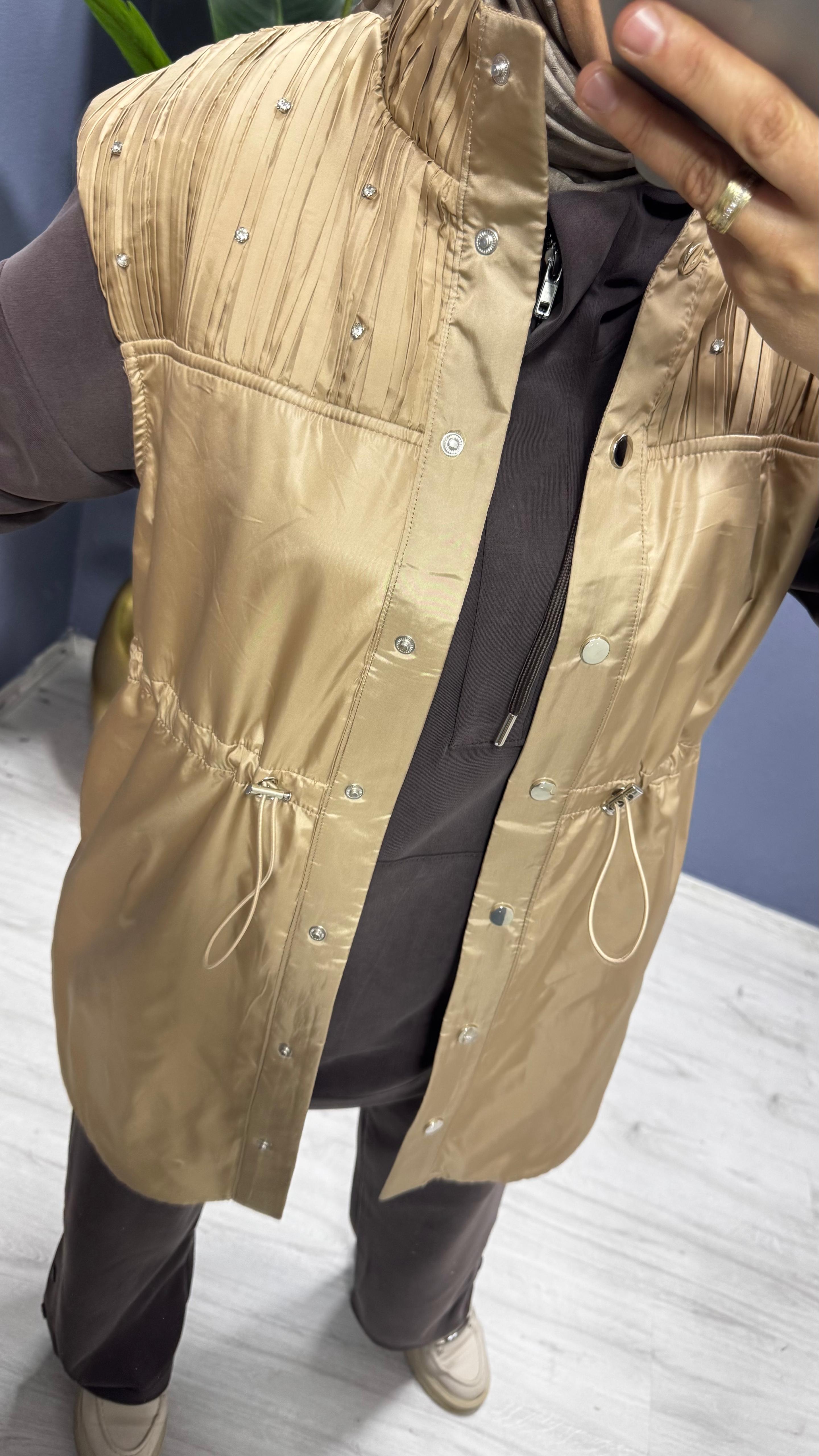 Kadın Deri Görünümlü Taş Detaylı Yelek 9262