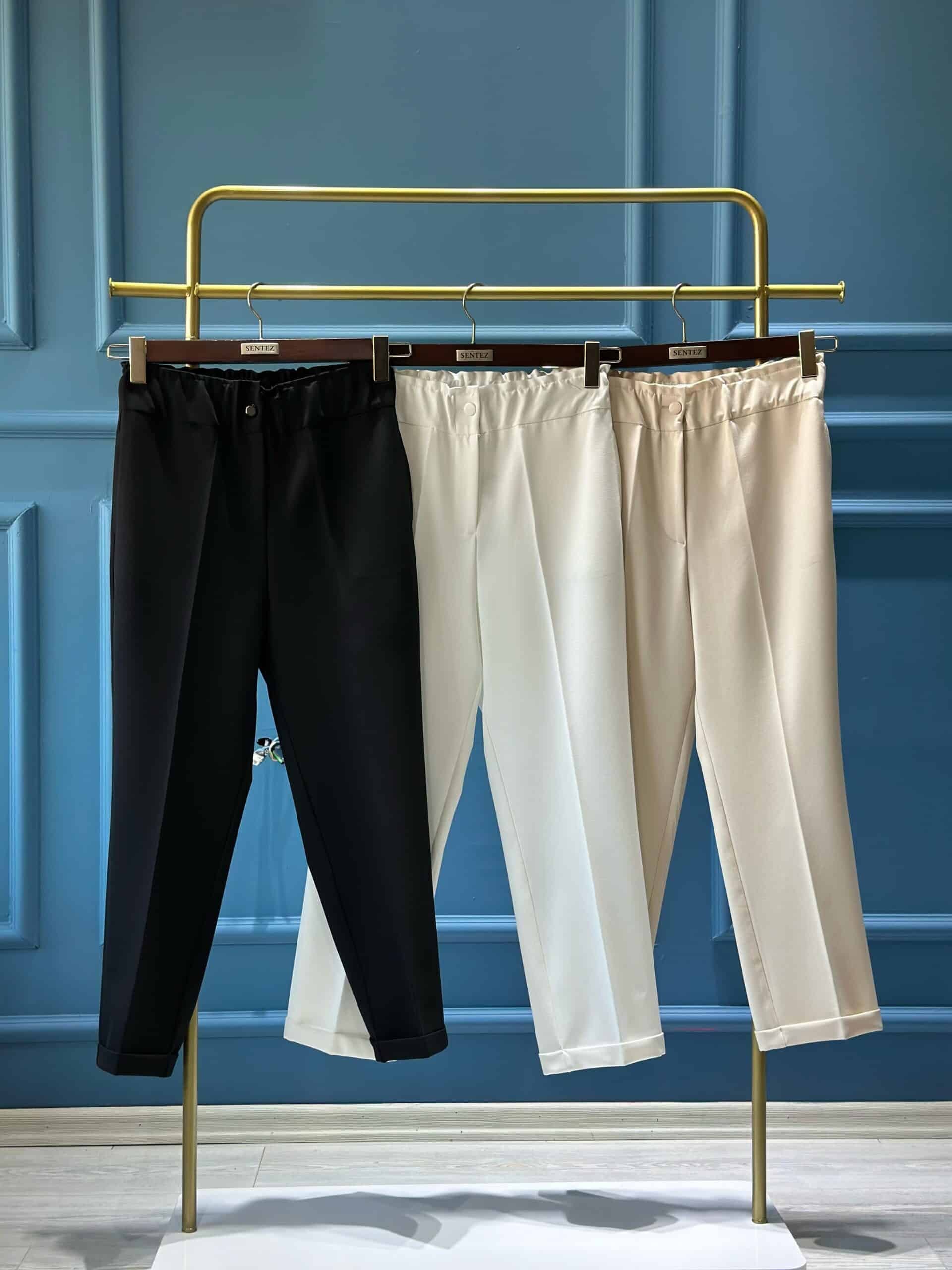 Sentez Beli Lastikli İnce Duble Paça Pantolon (5514)
