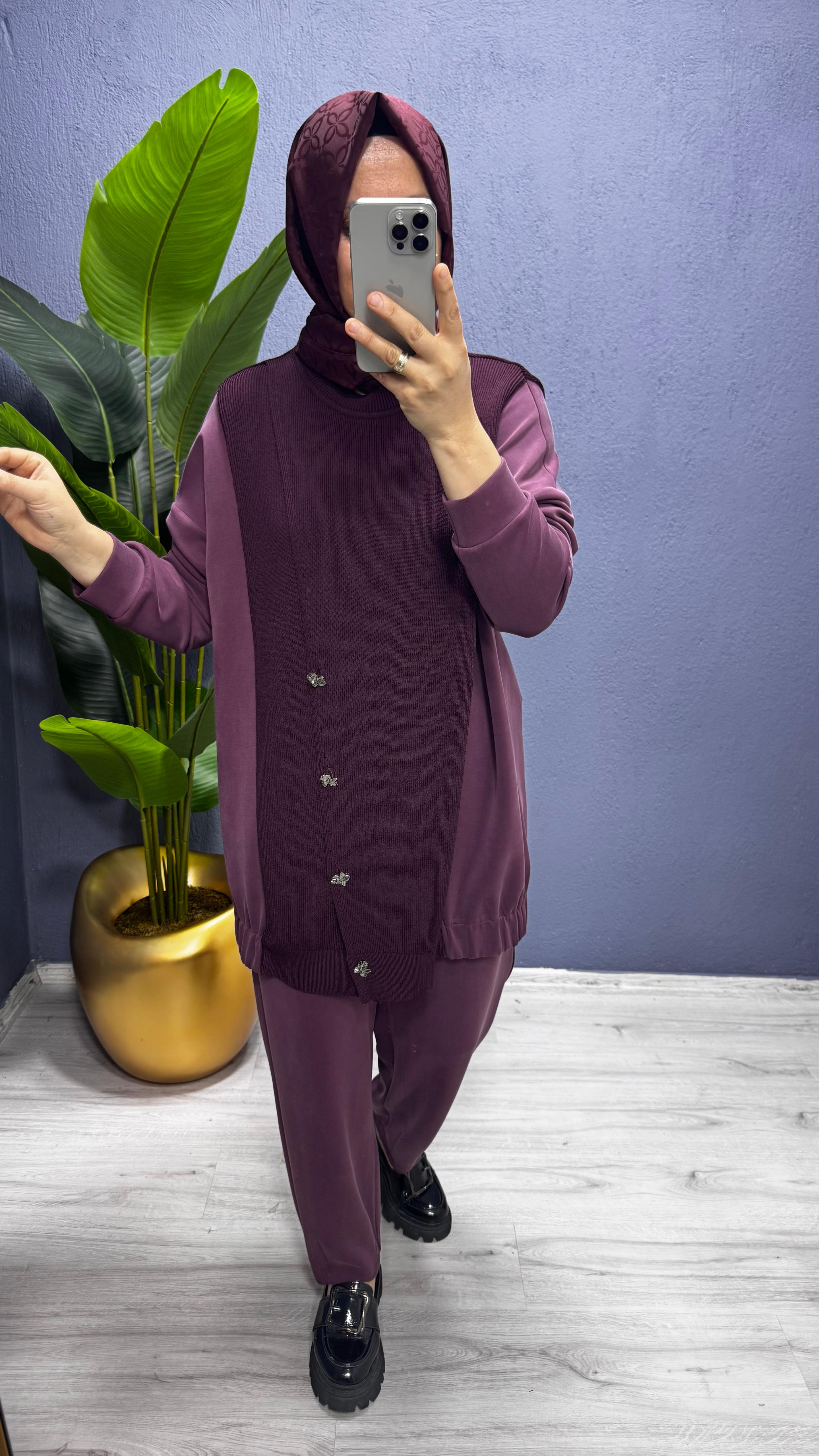 Tığ Triko Triko Kombinli  Tunik Pantolon Takım TKM.5041.01