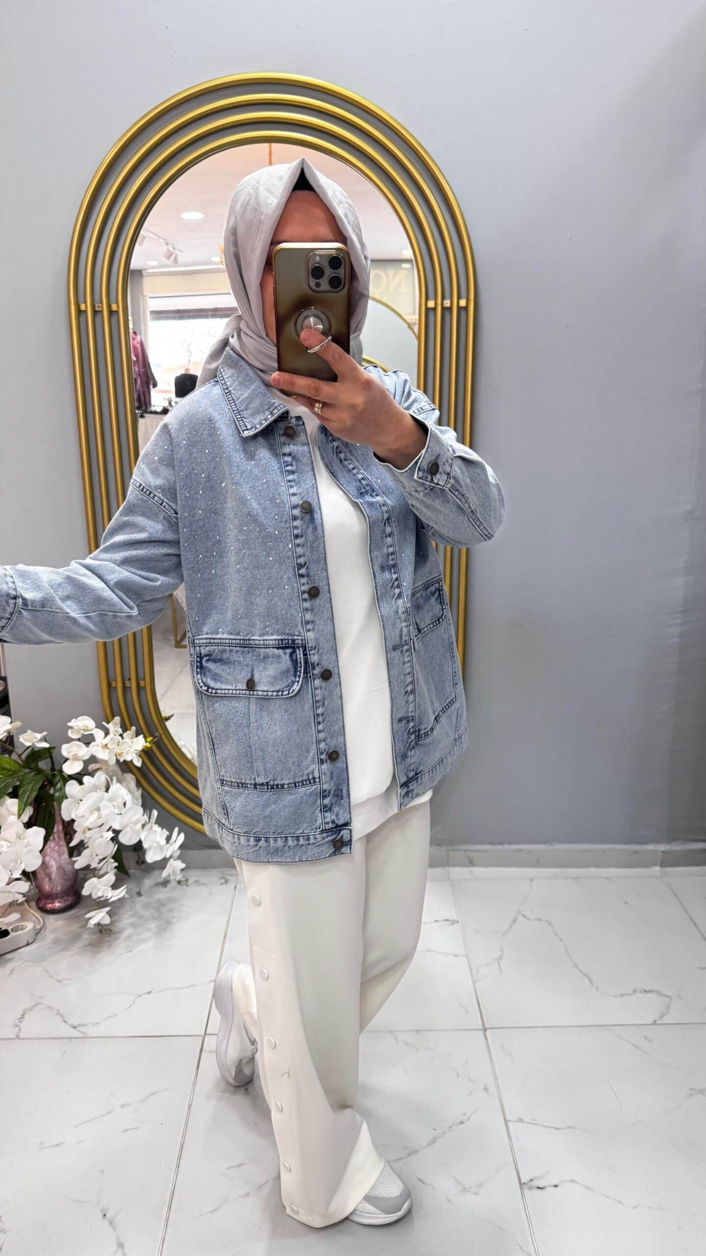 Denim- Açık Mavi Taşlı Ceket
