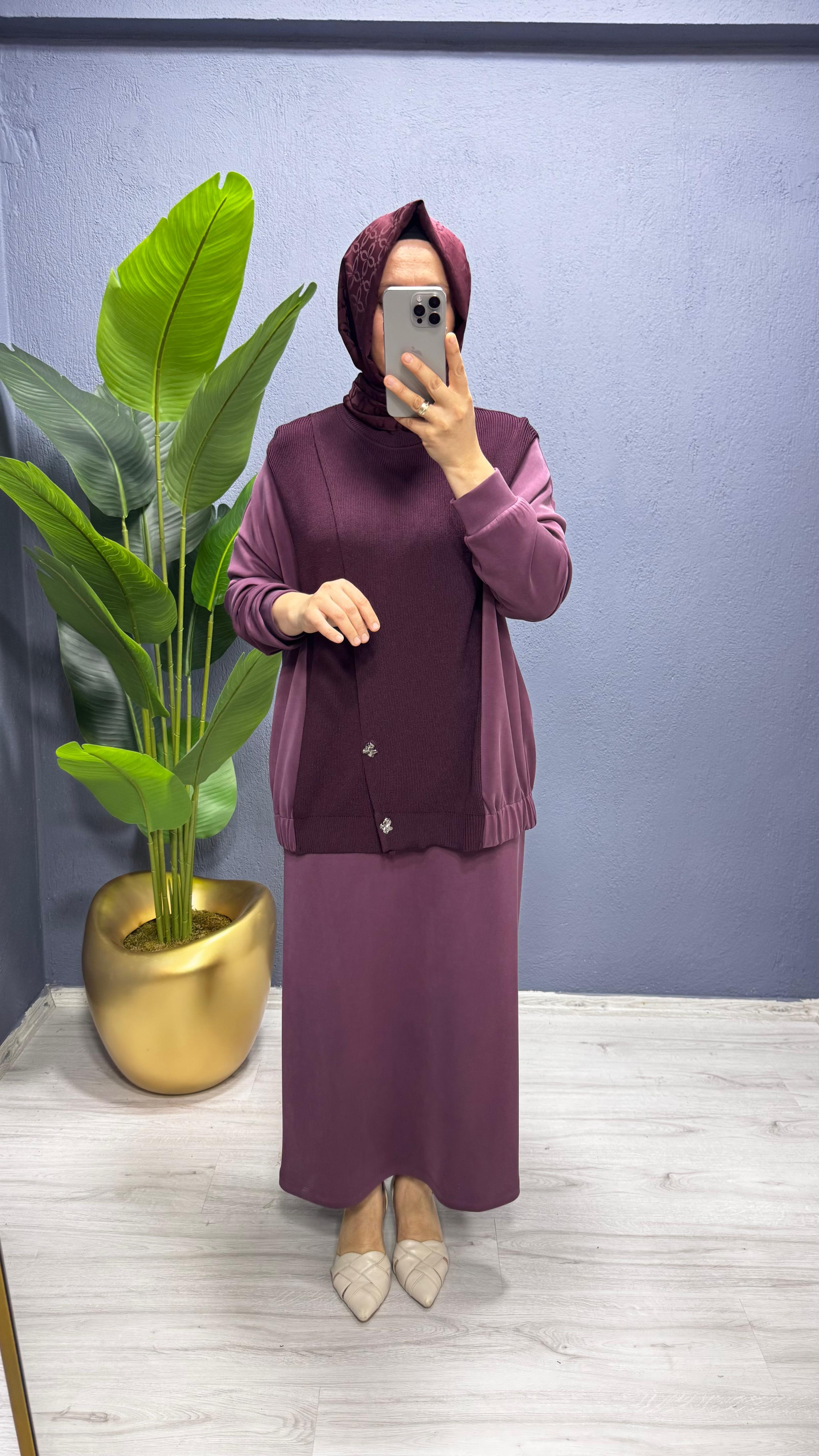 Tığ Triko Triko Mixli Düğmeli Takım TKM.5030.01