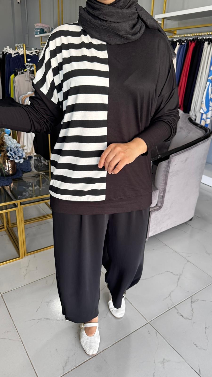 Çizgili Bambu Penye Bluz (8070) - 1
