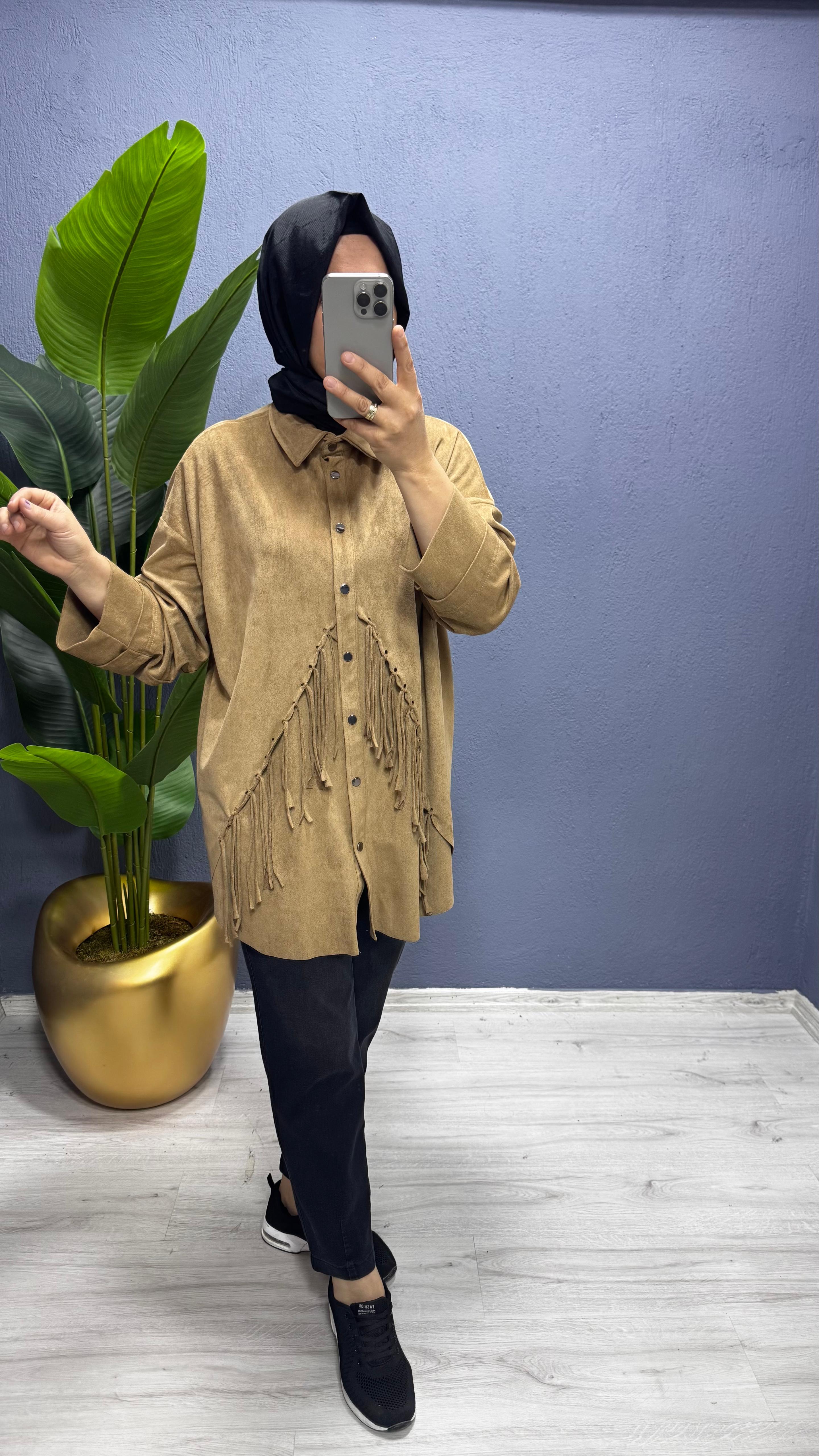 Ceremony Püsküllü Süet Gömlek Elbise (6198)