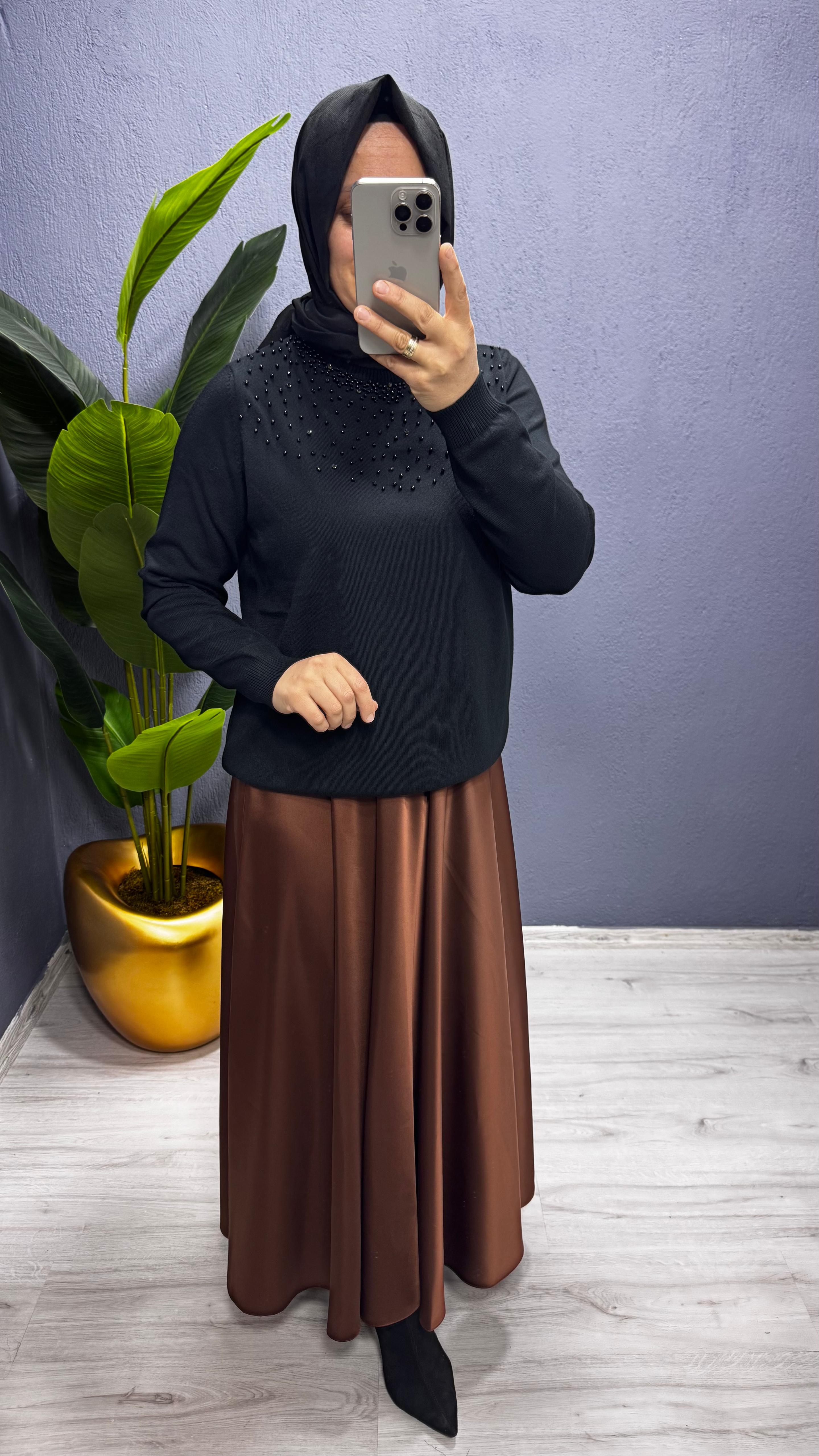 Missnisa Saten Pile Midi Etek 639