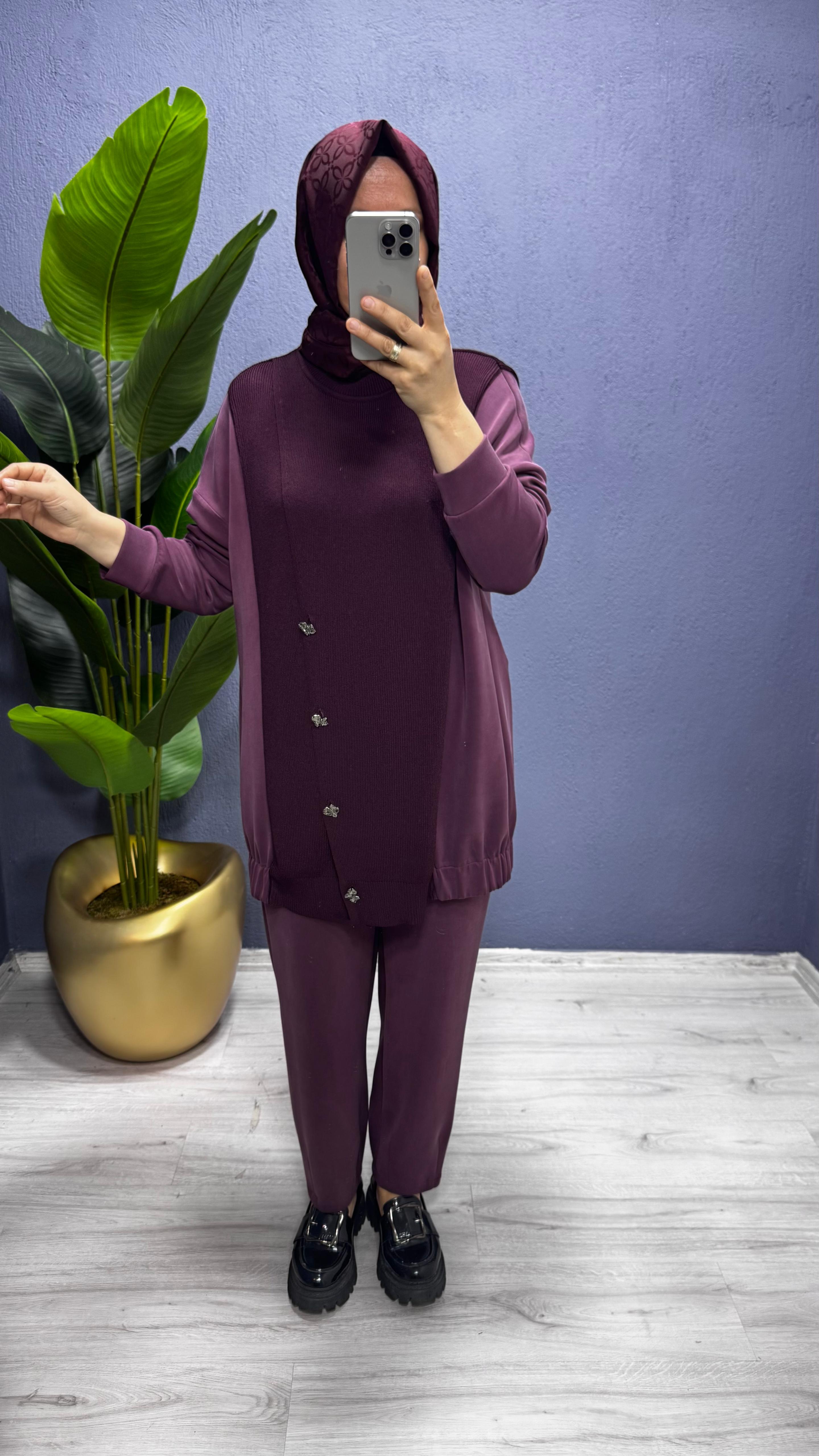 Tığ Triko Triko Kombinli  Tunik Pantolon Takım TKM.5041.01