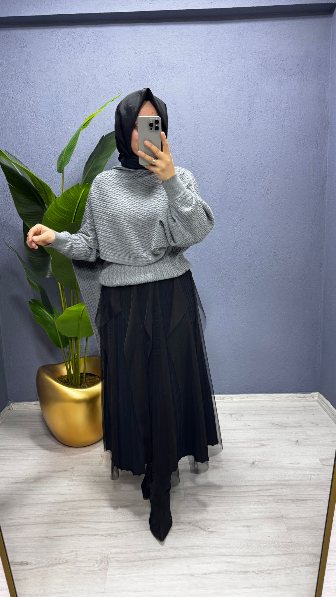 Tığ Triko Şaç Örgü Desenli Şal Detaylı Bluz (BLZ.21975.1)