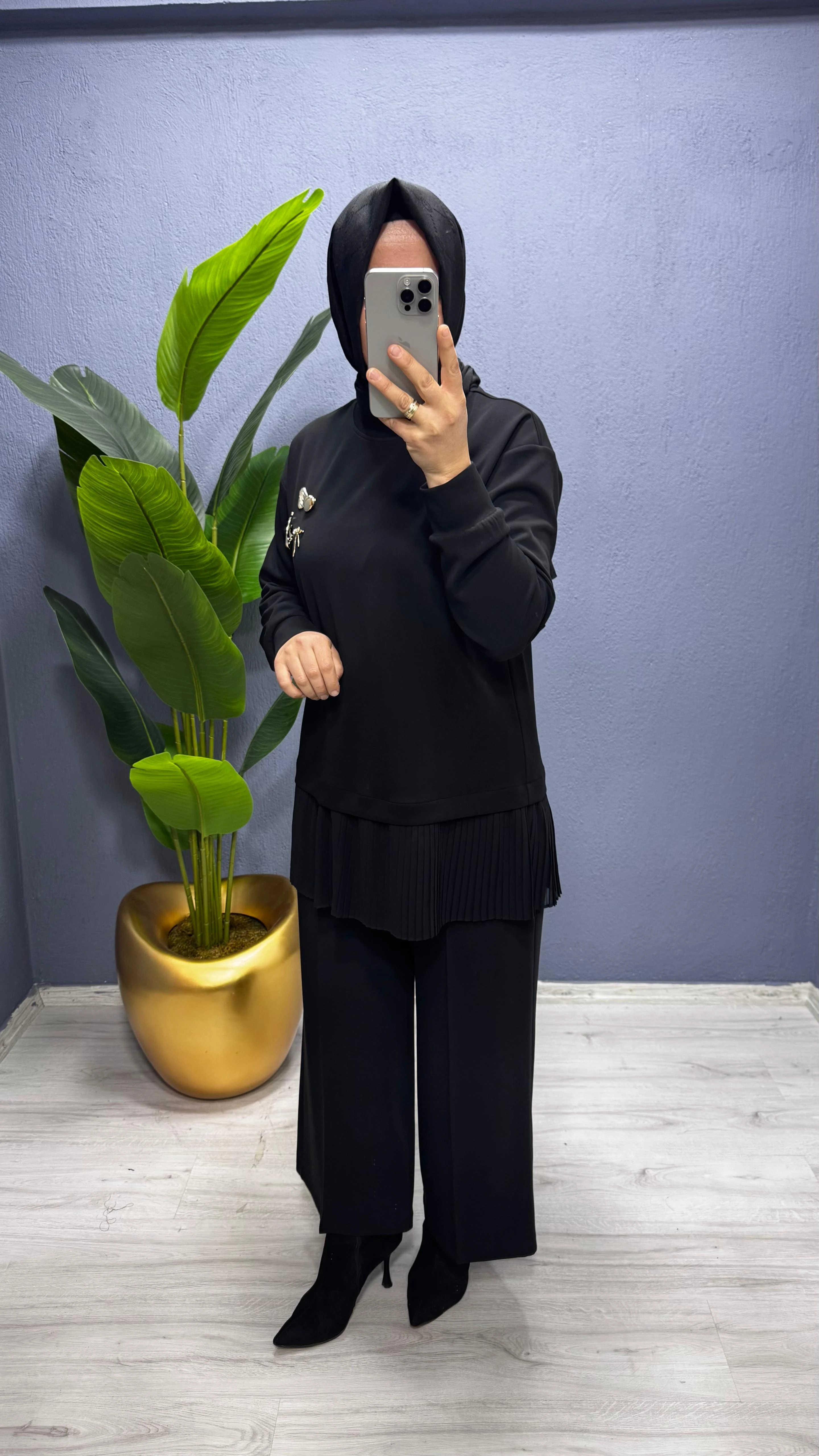 Tığ Triko Plise Detaylı Aksesuarlı TunikTNK.4012.1)