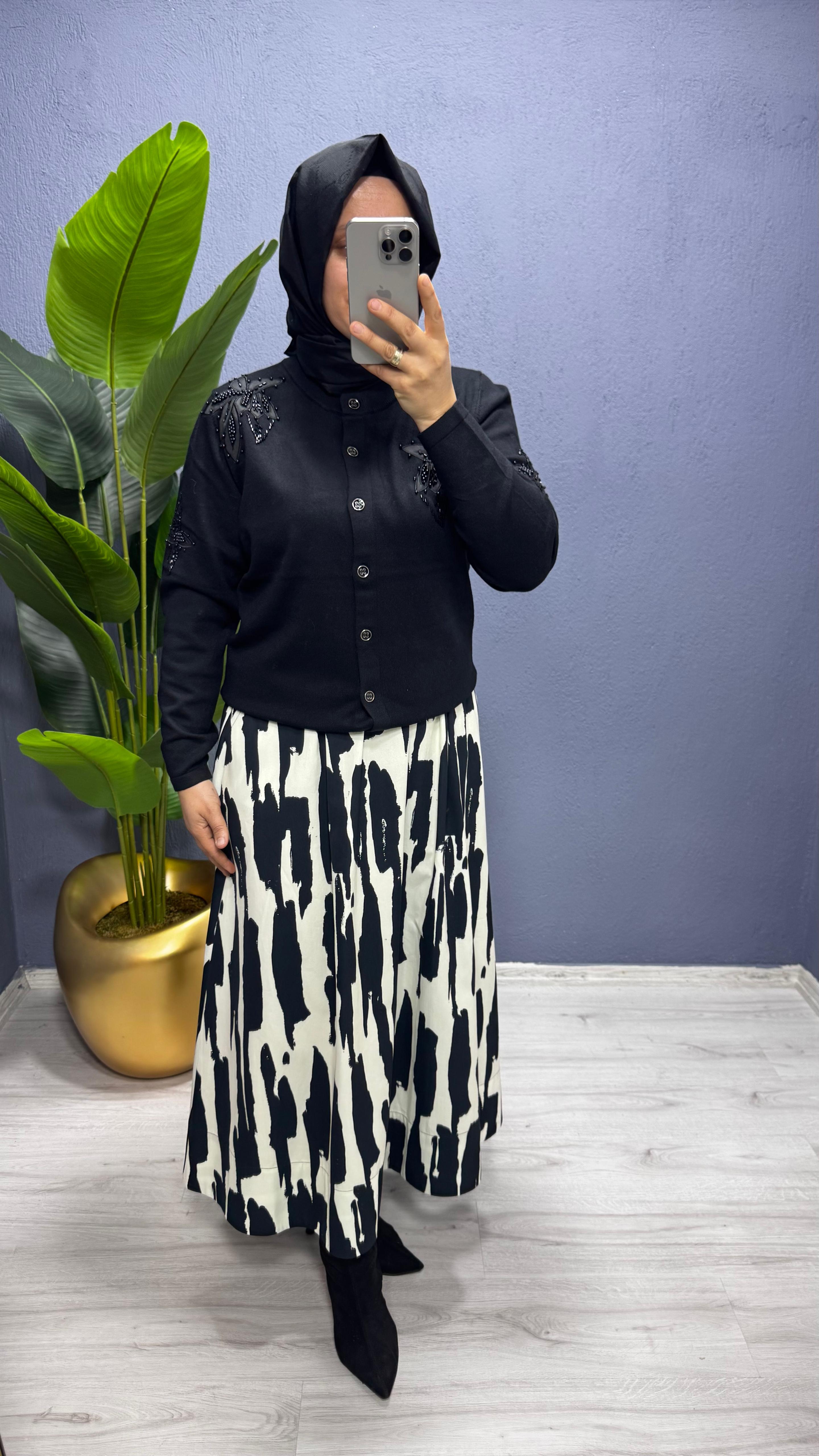 Sentez Zebra Desenli Kloş Etek (5476)