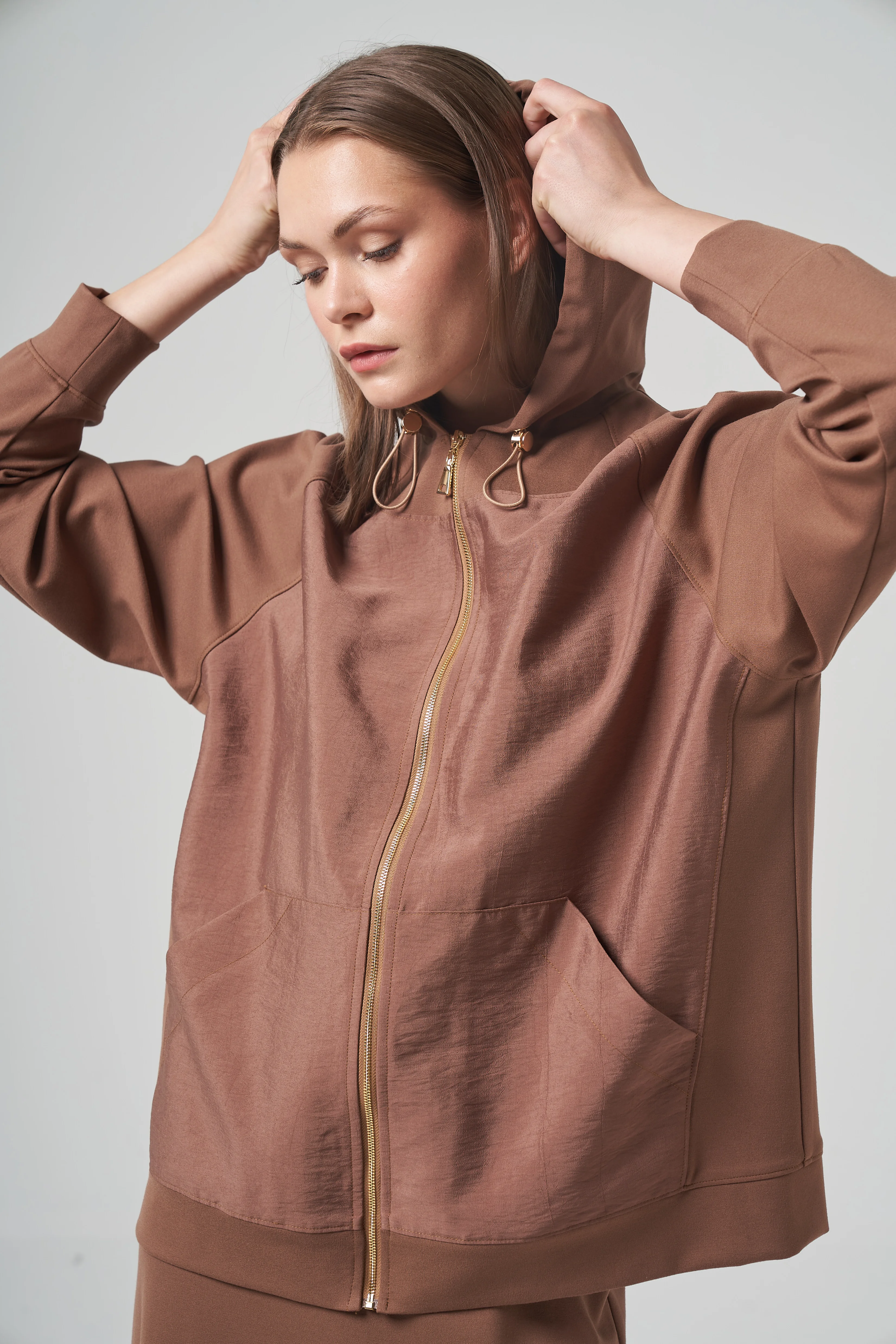 Ceremony Önden Fermuarlı Dubai Garnili Kapüşonlu Ceket (w-6865)