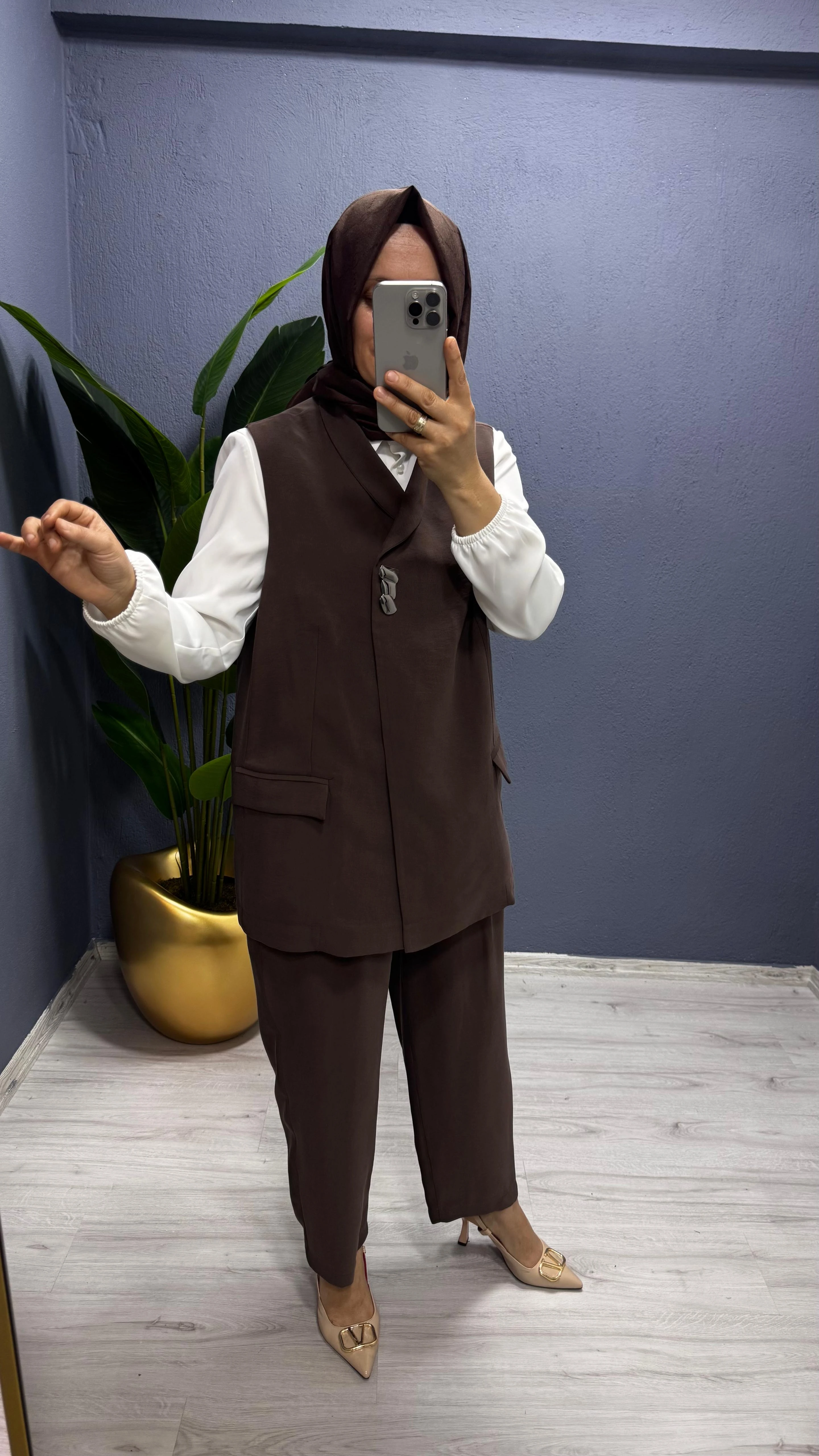 Tığ Triko   Tek Düğmeli Yelek Pantolon Takım TKM.5033.01