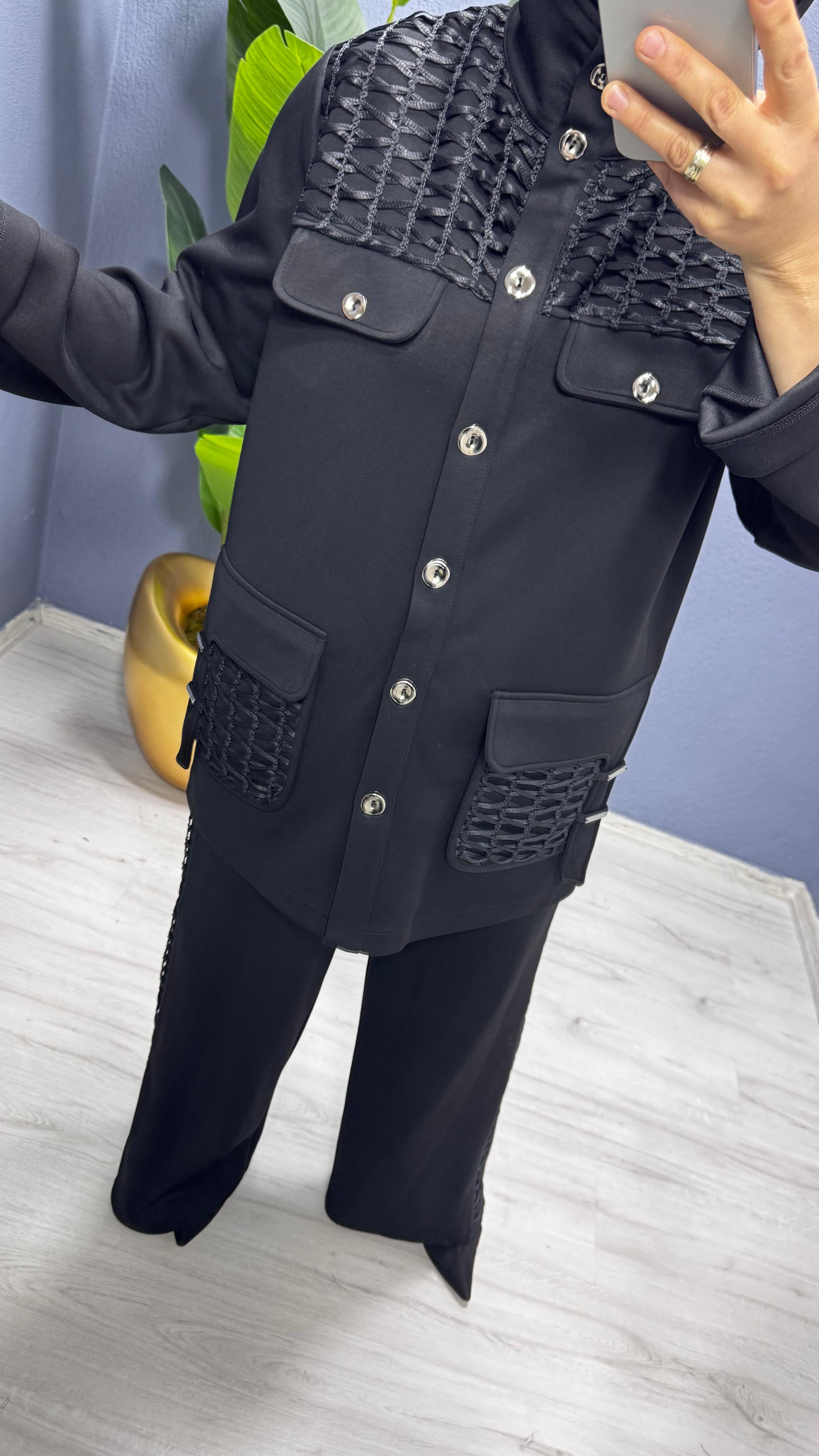 Tığ Triko File Detaylı Cepli  Pantolonlu Takım TKM.5019.01