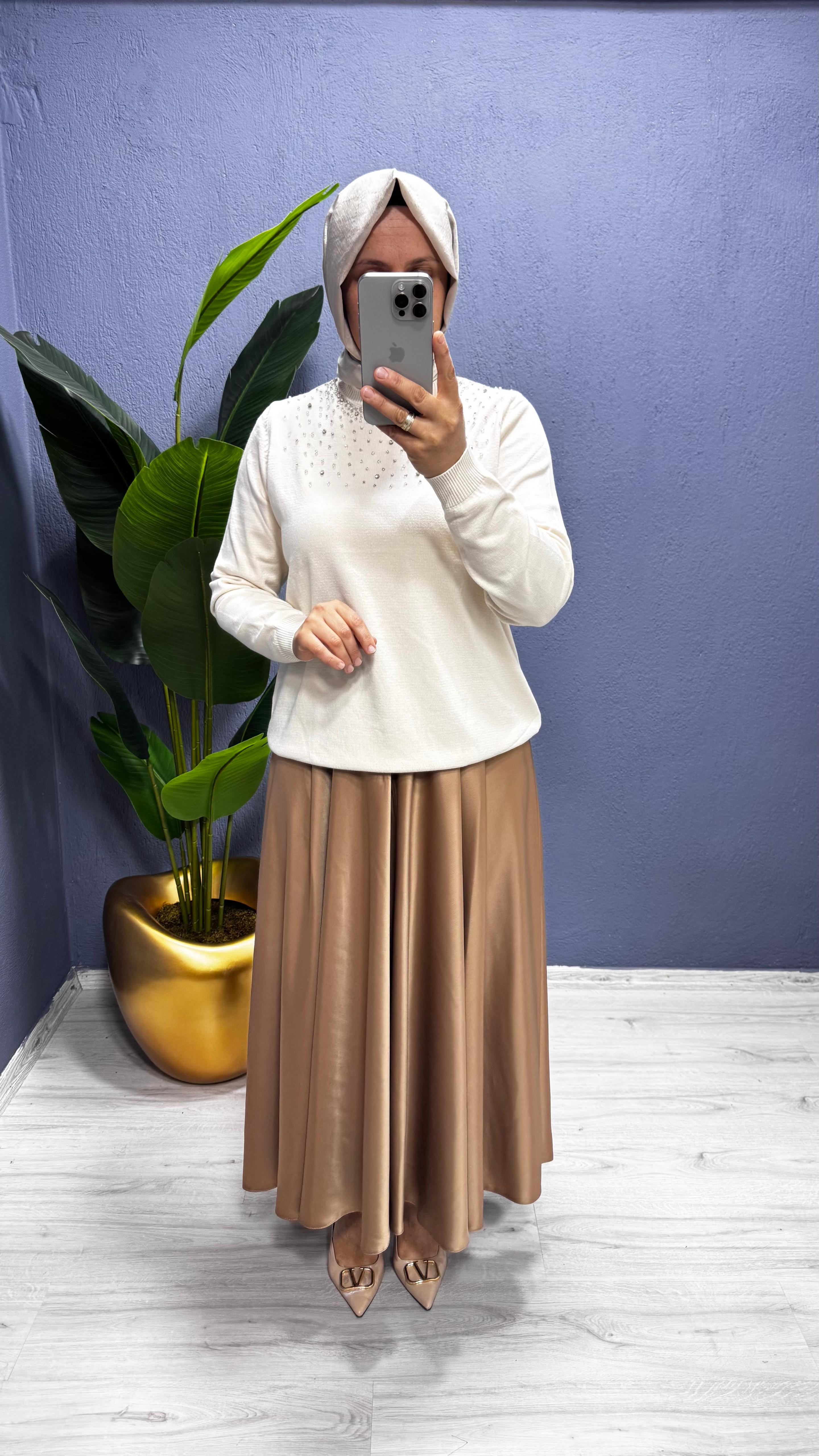 Missnisa Saten Pile Midi Etek 639