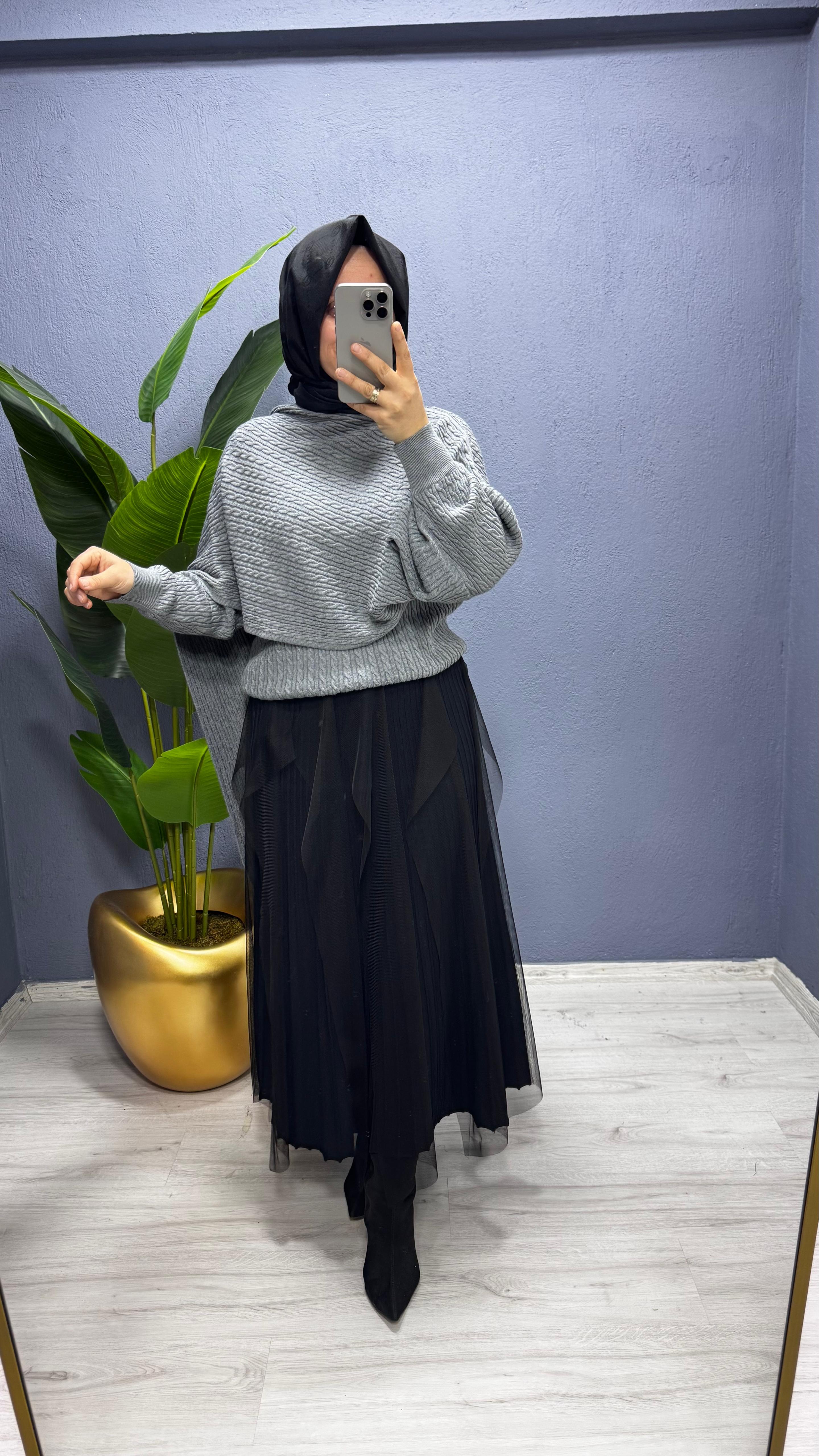 Tığ Triko Tüy Detaylı Rayon Etek 21979