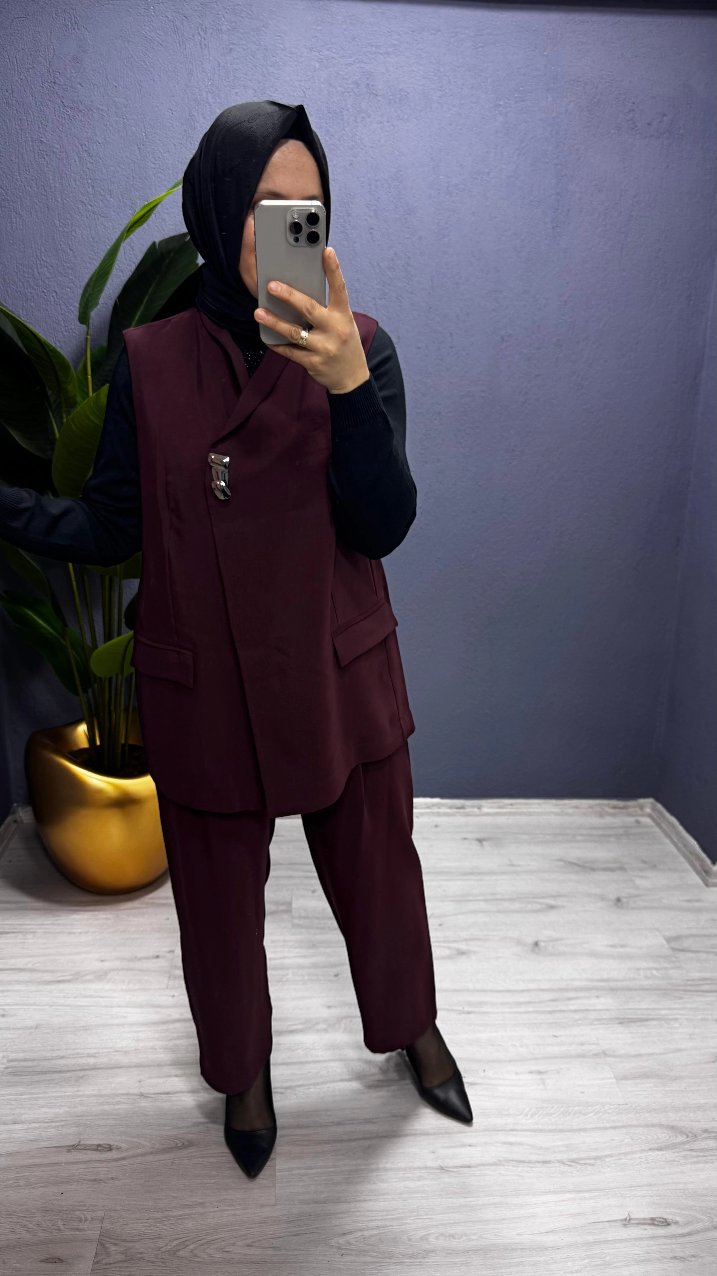 Tığ Triko   Tek Düğmeli Yelek Pantolon Takım TKM.5033.01