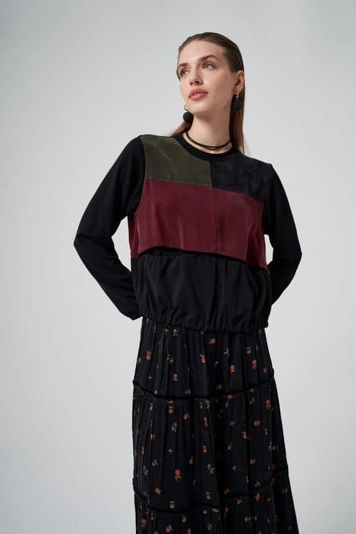 Misswhence Cupro İpek Patchwork Tunik Takım (36005)