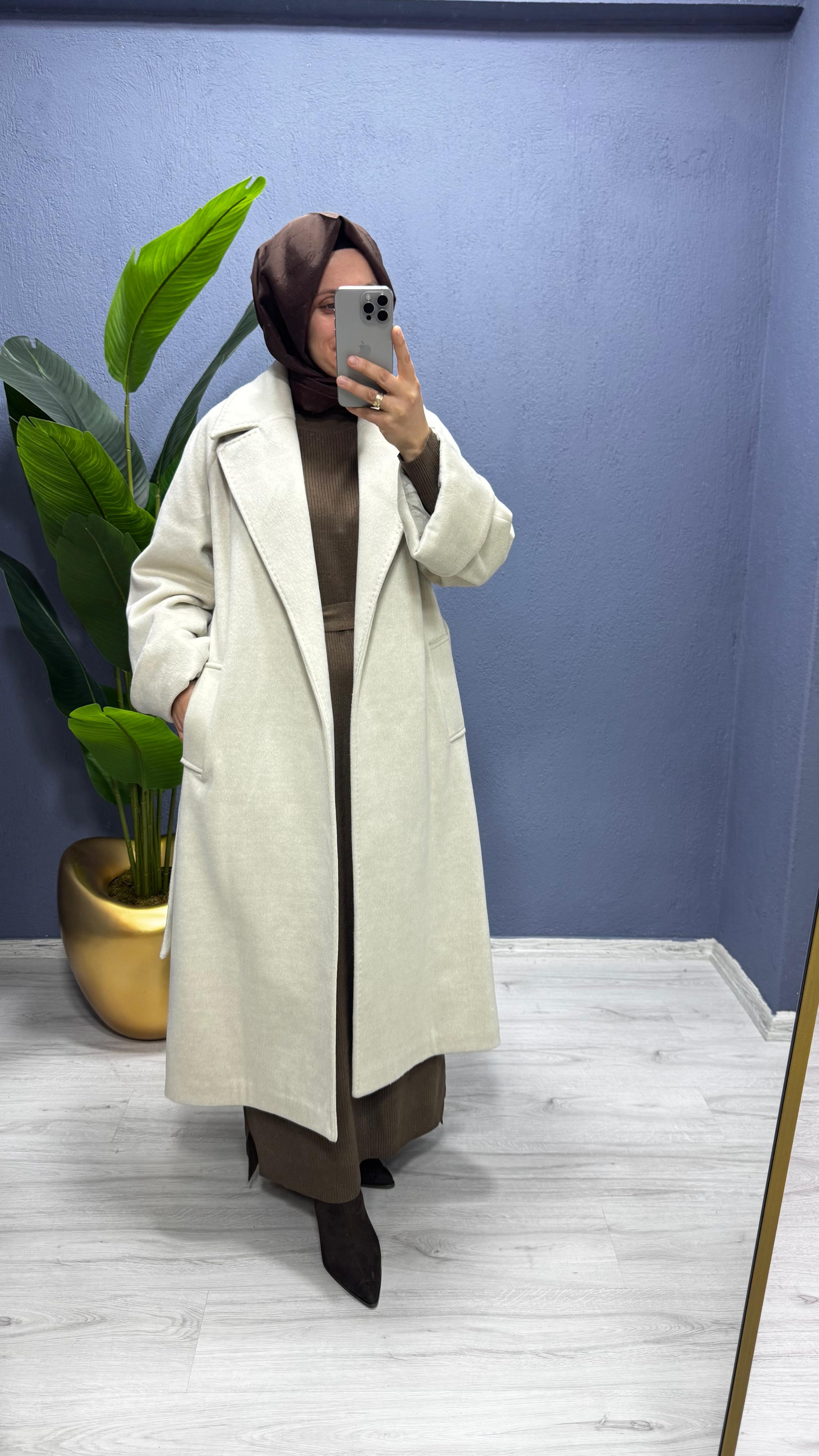 Ceremony Arkası Fermuar Detaylı Kaşe KABAN (6832)